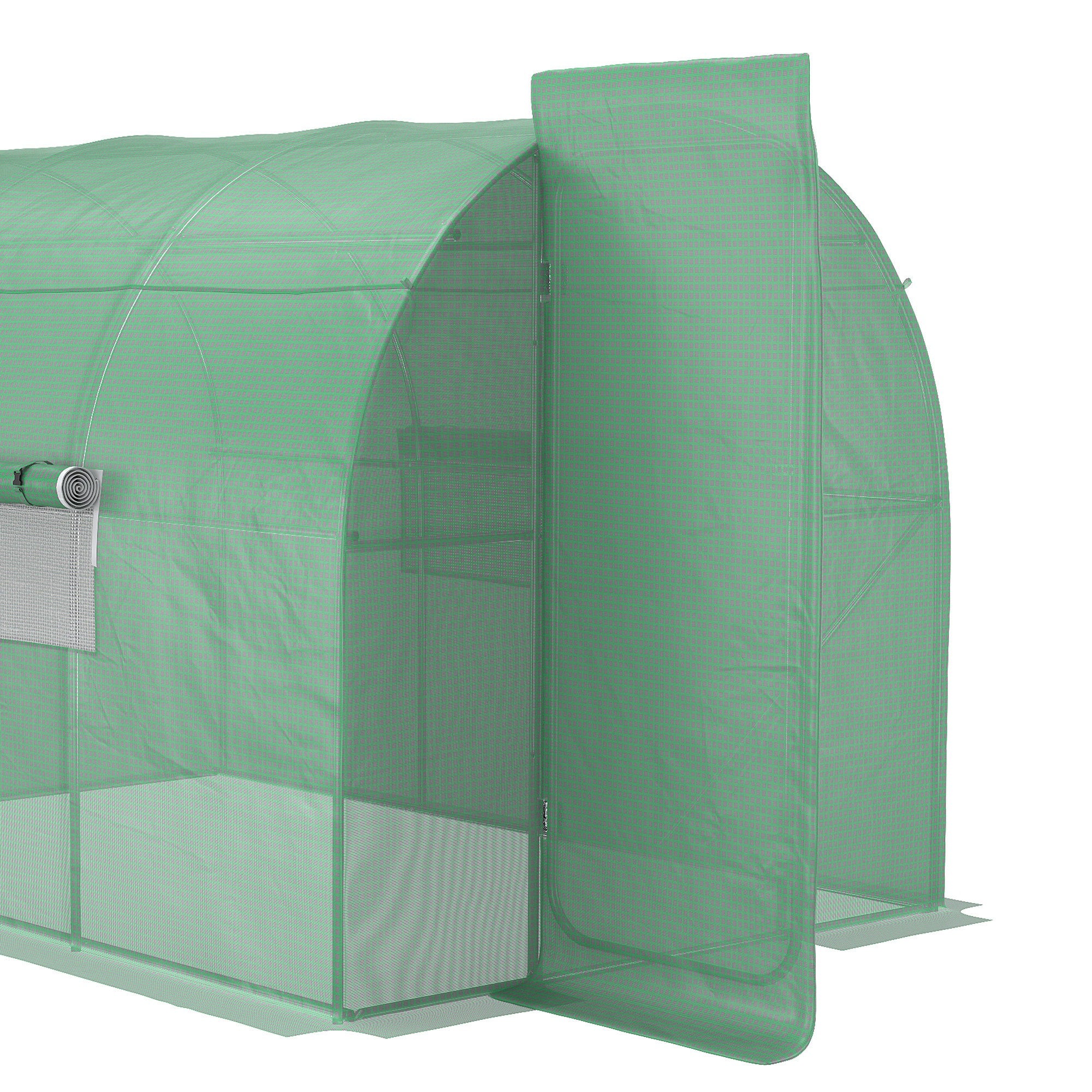 Outsunny Large Polytunnel Walk In Greenhouse, Plant Gardening Tunnel Green House with Metal Hinged Door, Galvanised Steel Frame & Mesh Windows, Green (3 x 2 m) - North Peak Garden Furniture