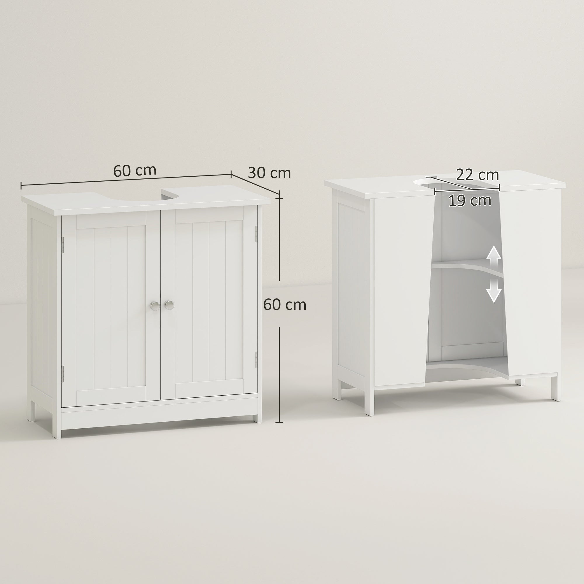 HOMCOM Under Sink Bathroom Storage Cabinet 2 Layers Vanity Unit Wooden - White