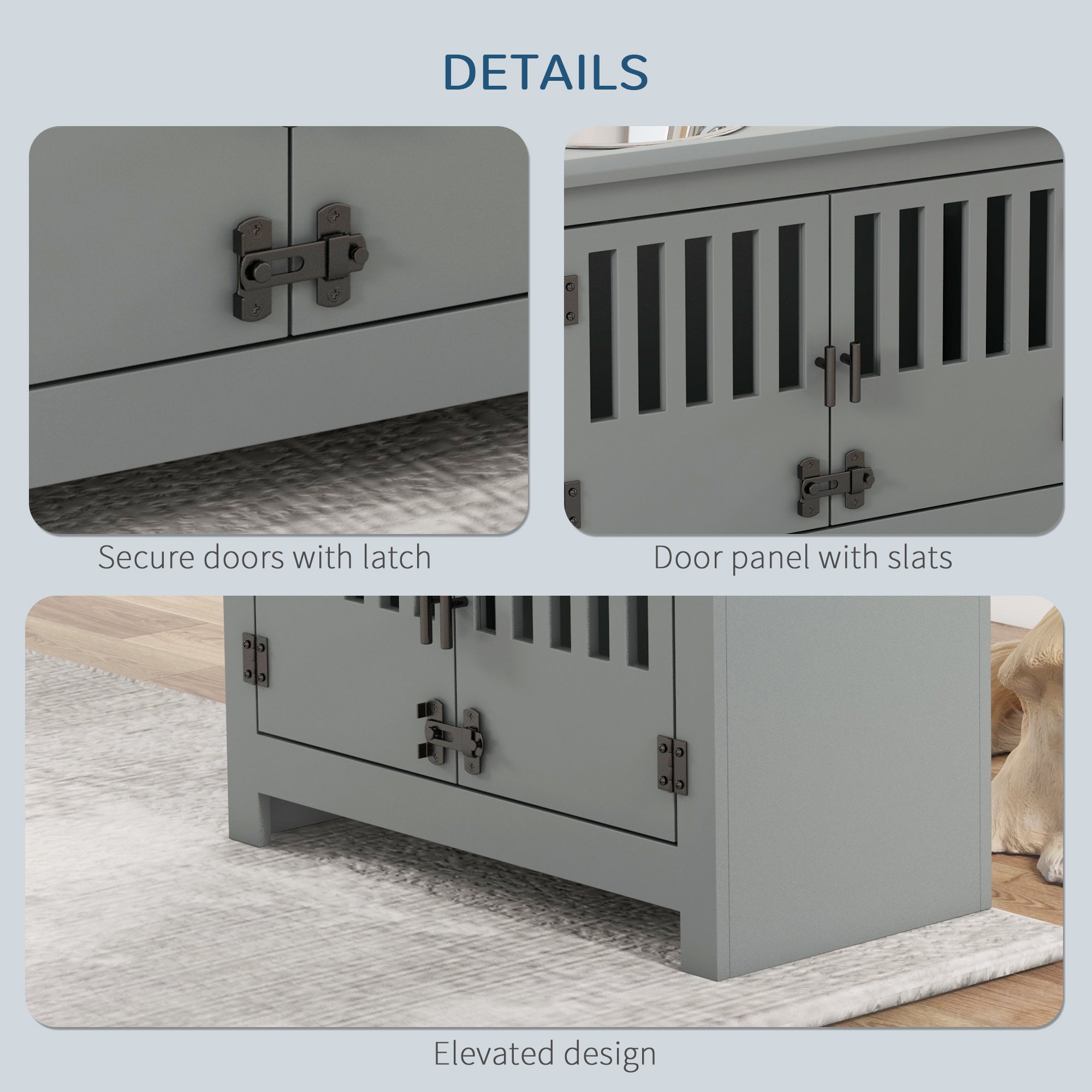 PawHut Raised Dog Bowls, Pet Feeding Station, with Storage, Food and Water Bowls, for Large Dogs - Grey - North Peak Garden Furniture