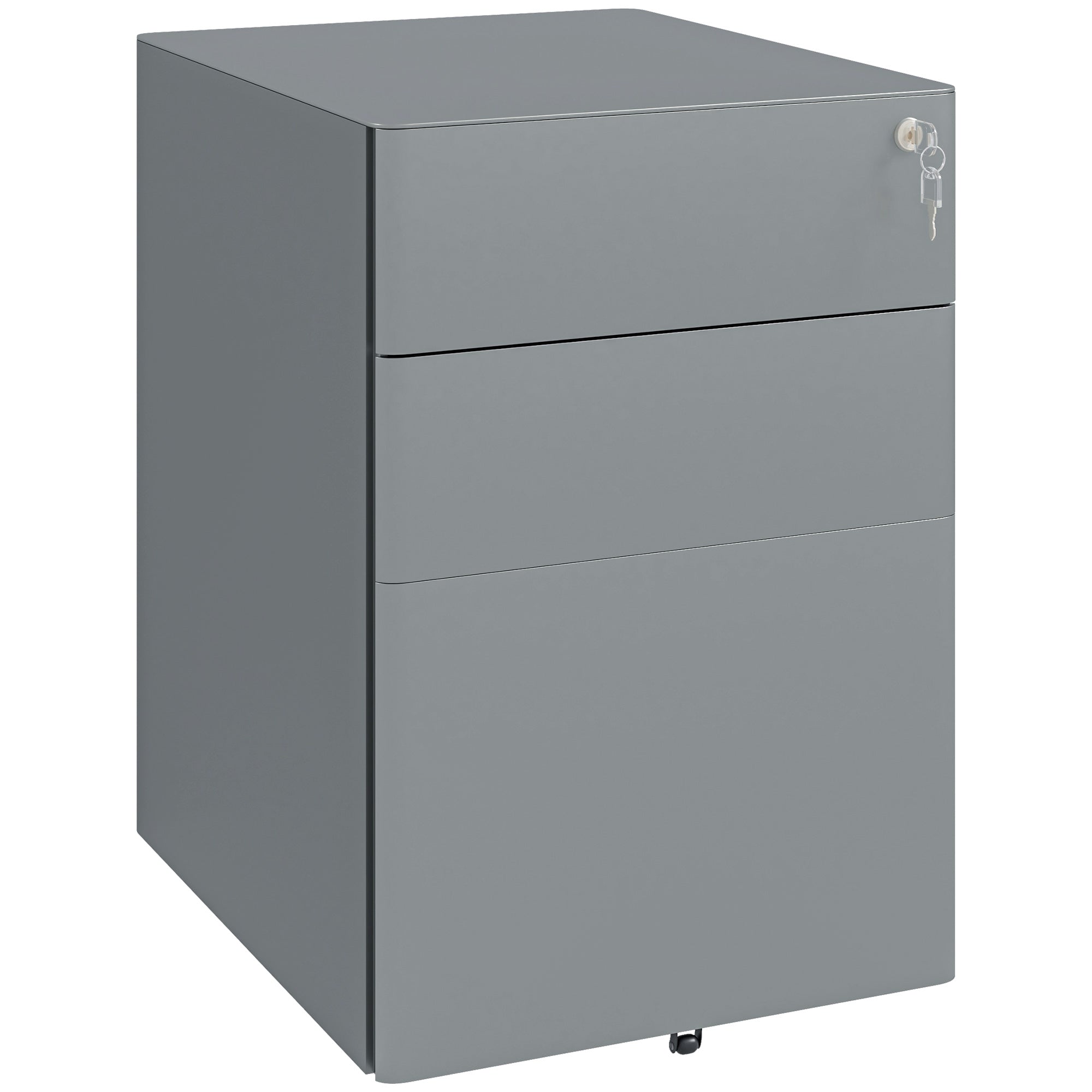 Vinsetto Lockable Cabinet, Rolling Filing Cabinet with 3 Drawers, Steel Office Drawer Unit for A4, Letter, Legal Sized Files - North Peak Garden Furniture