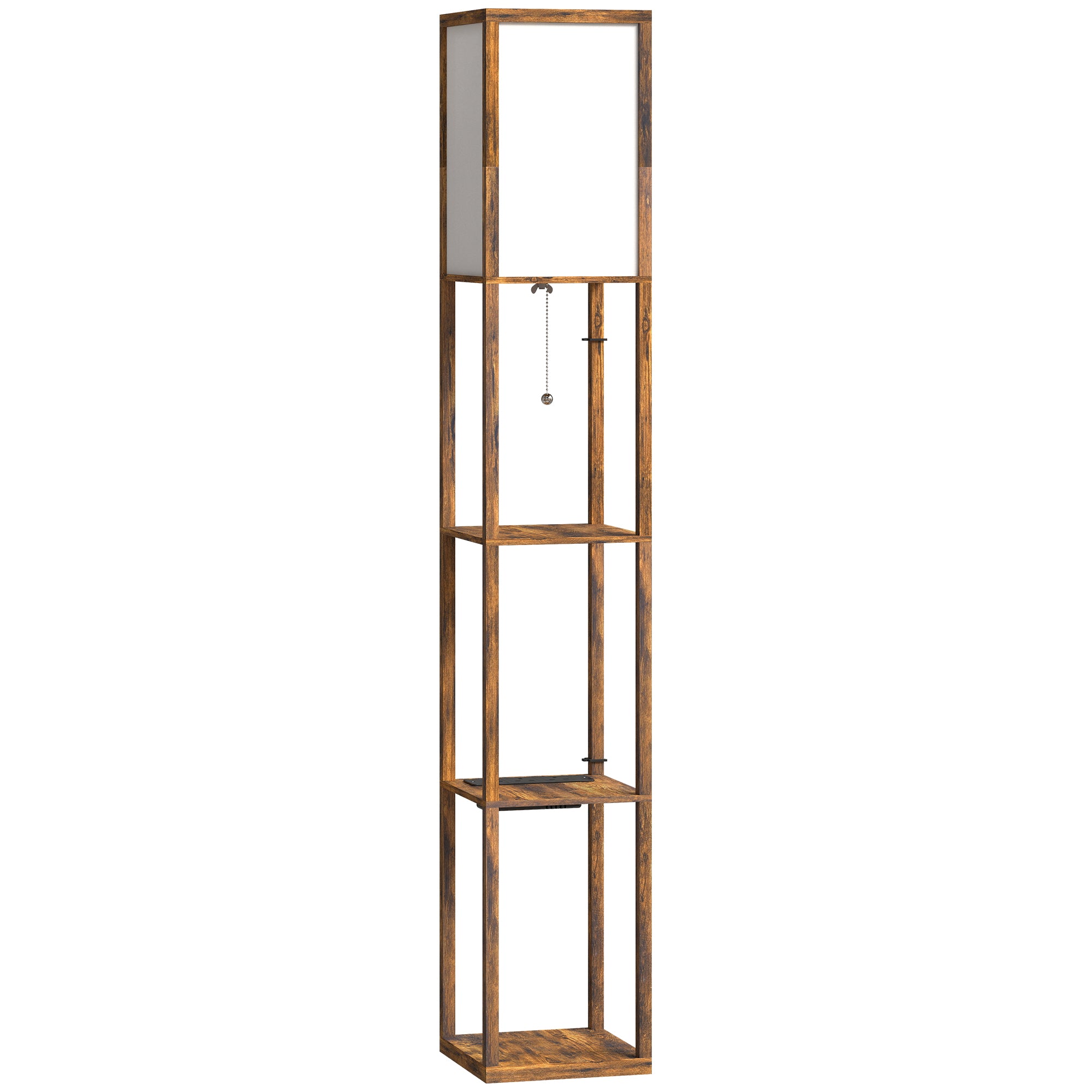 HOMCOM Floor Lamp with Shelves, 4 Layer Standing Lamp with USB Ports, 3 Colour Temperature, Rustic Brown