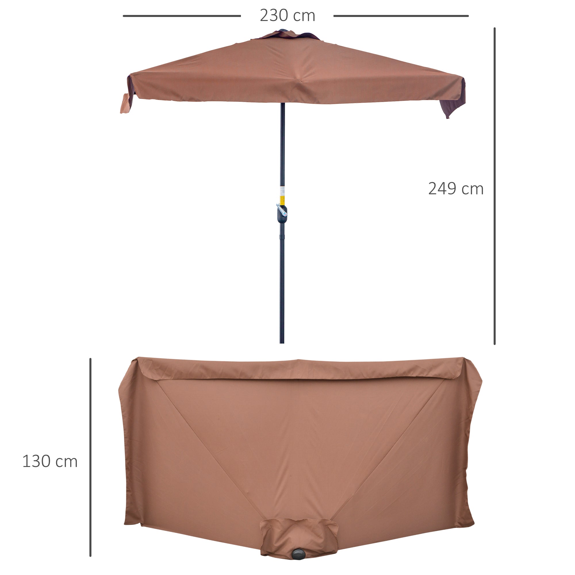 Outsunny 2.3m Half-Square Parasol, for Balconies and Walls - Brown - North Peak Garden Furniture
