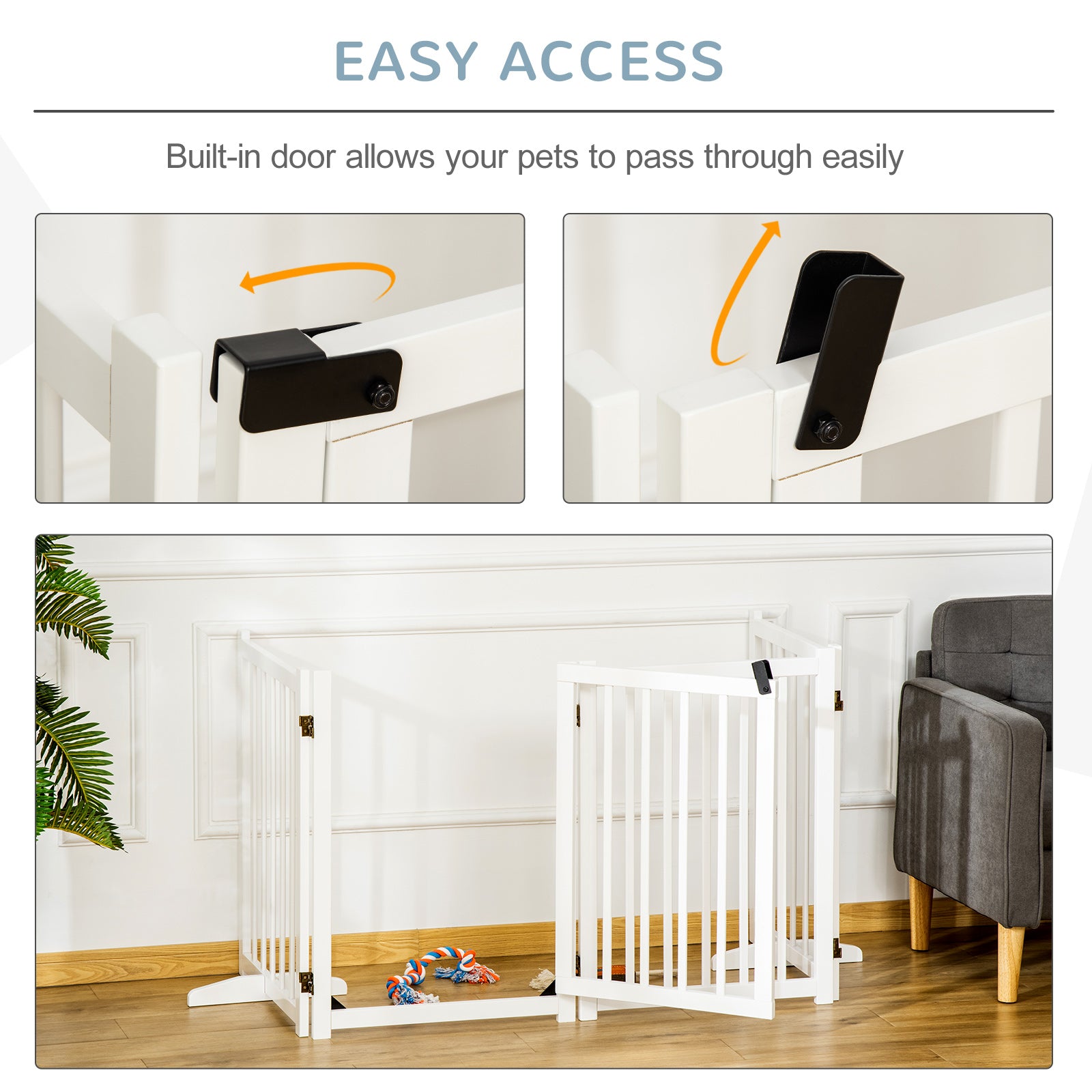 PawHut Freestanding Pet Gate for Small and Medium Dogs, Wooden Foldable Dog Safety Barrier with 4 Panels, 2 Support Feet, 80 cm Tall for Doorways, Stairs White - North Peak Garden Furniture
