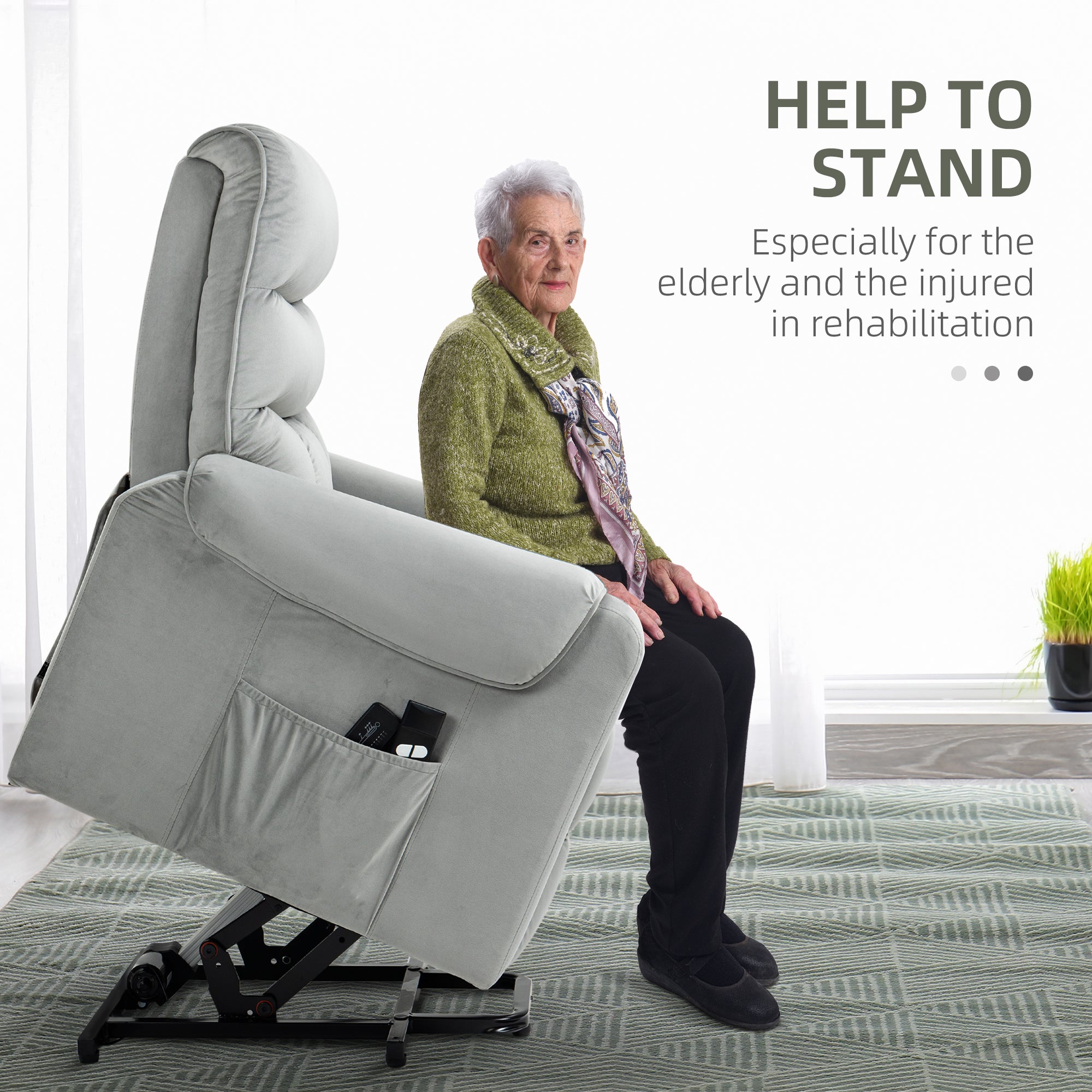HOMCOM Vibration Massage Rise and Recliner Chair, Electric Power Lift Recliner with Remote Control and Side Pockets, Grey - North Peak Garden Furniture
