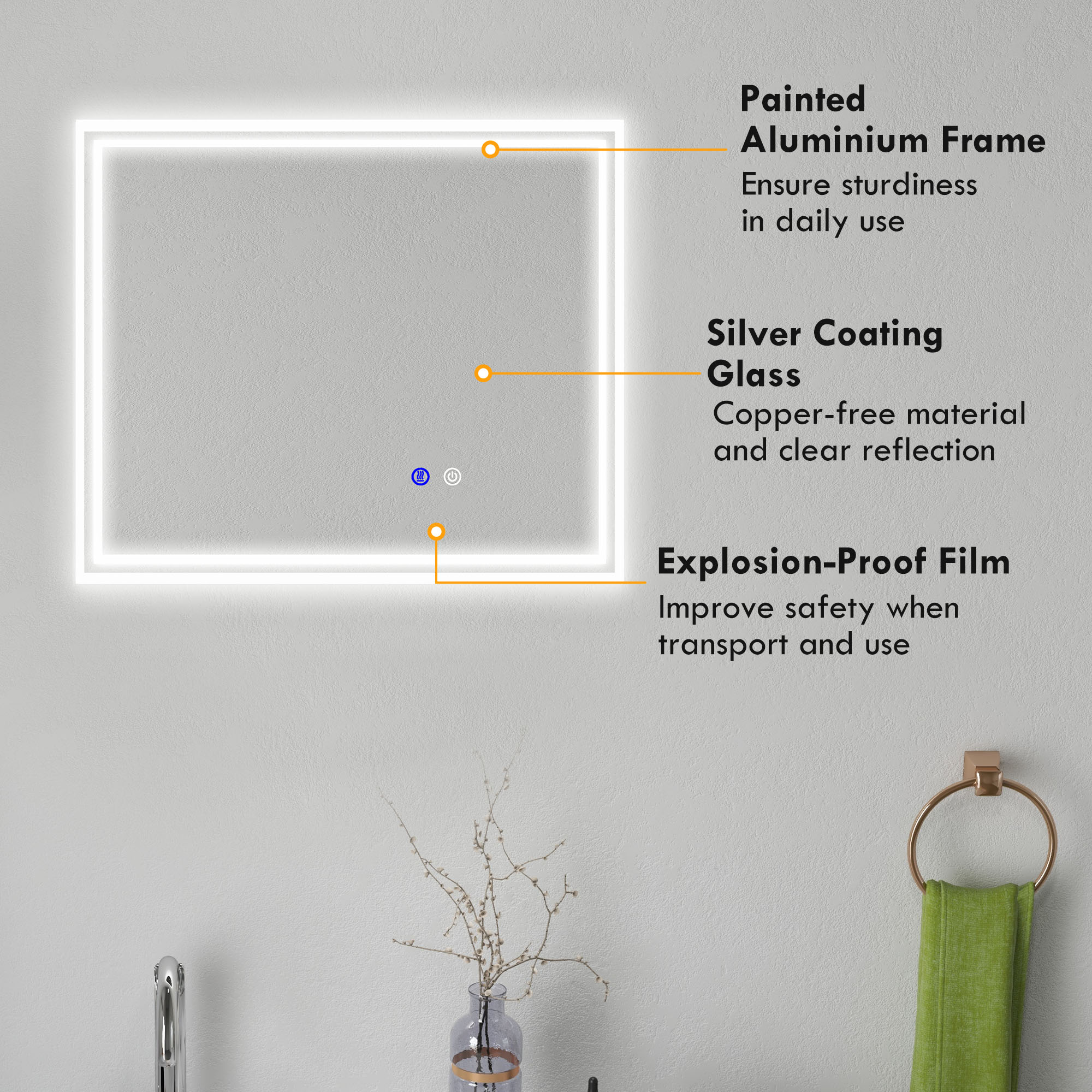 kleankin LED Bathroom Mirror with Lights, Illuminated Makeup Mirror, Vanity Mirror with 3 Colour, Smart Touch, Anti-Fog - North Peak Garden Furniture