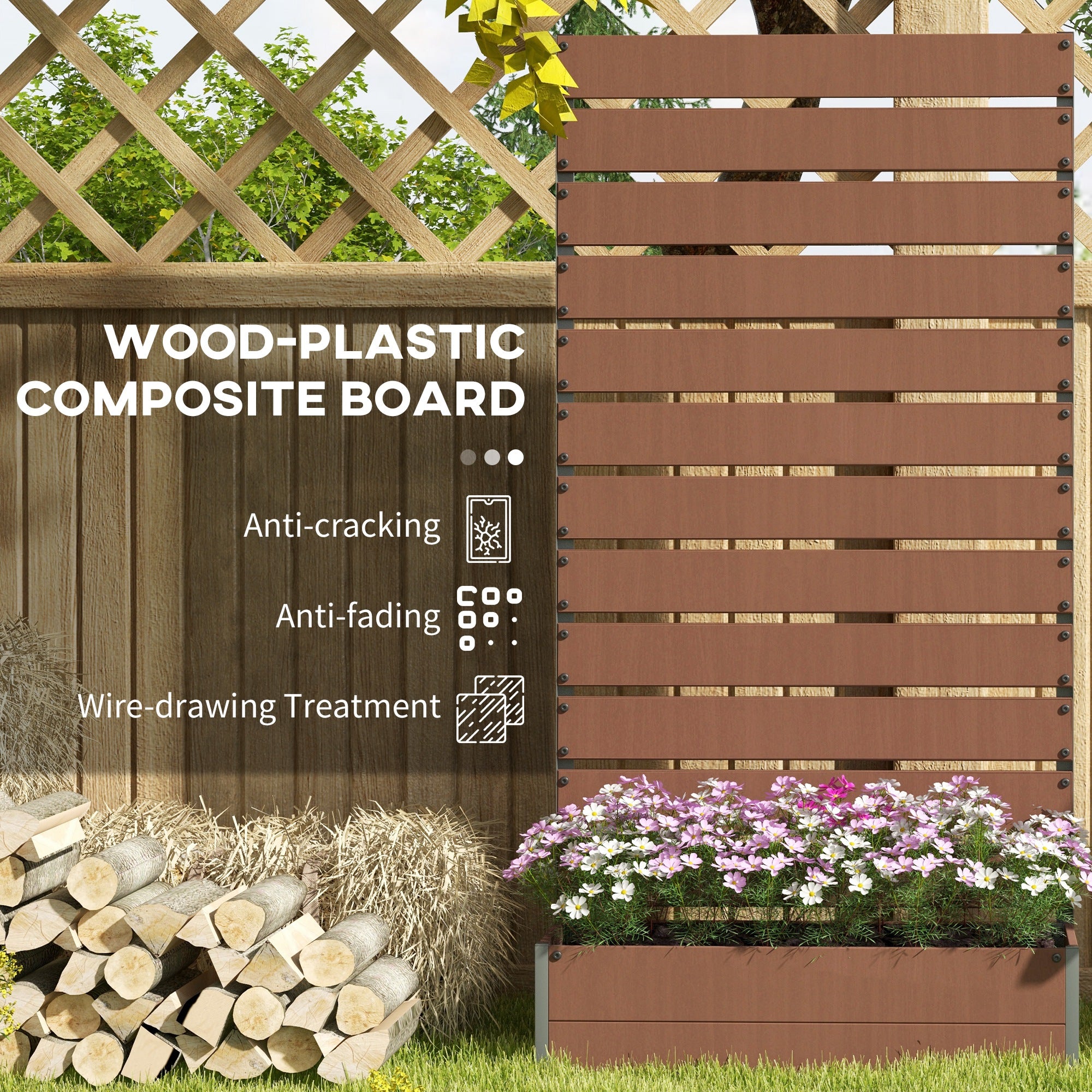 Outsunny Raised Bed for Garden, Planter with Trellis for Climbing Plants, Vines, Planter Box with Drainage Gap, Light Brown - North Peak Garden Furniture