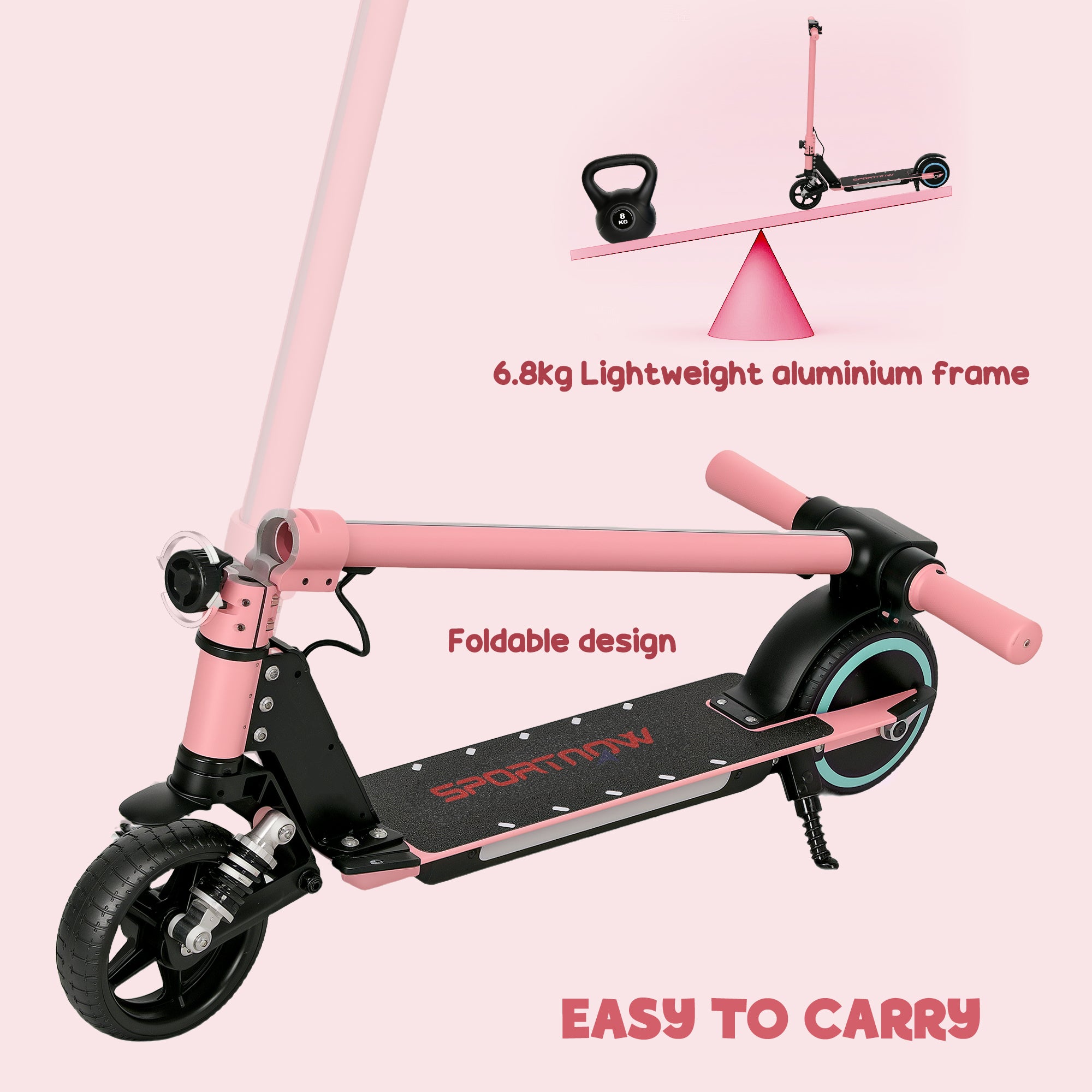 SPORTNOW Folding Electric Scooter for Kids Age 6-14 with Dual Brakes, Front Suspension, LED Colourful Lights and Display, 6.8kg Lightweight Aluminium E Scooter, Up to 14 KM/H & 6 KM, Pink - North Peak Garden Furniture