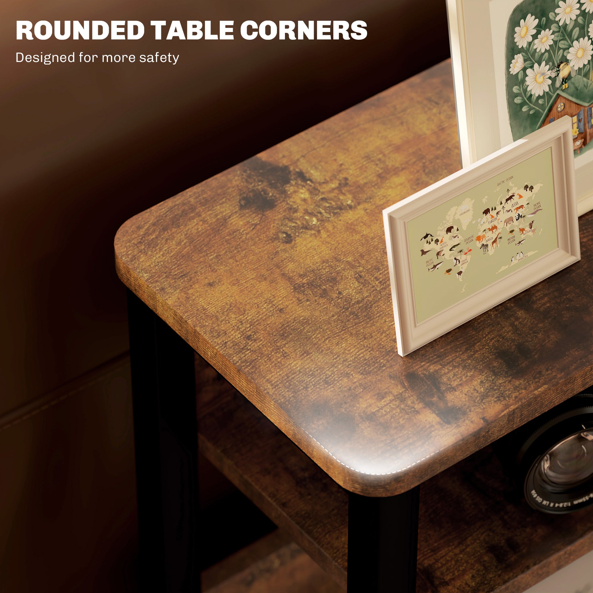 HOMCOM Industrial-Style Side Table - Black/Brown - North Peak Garden Furniture