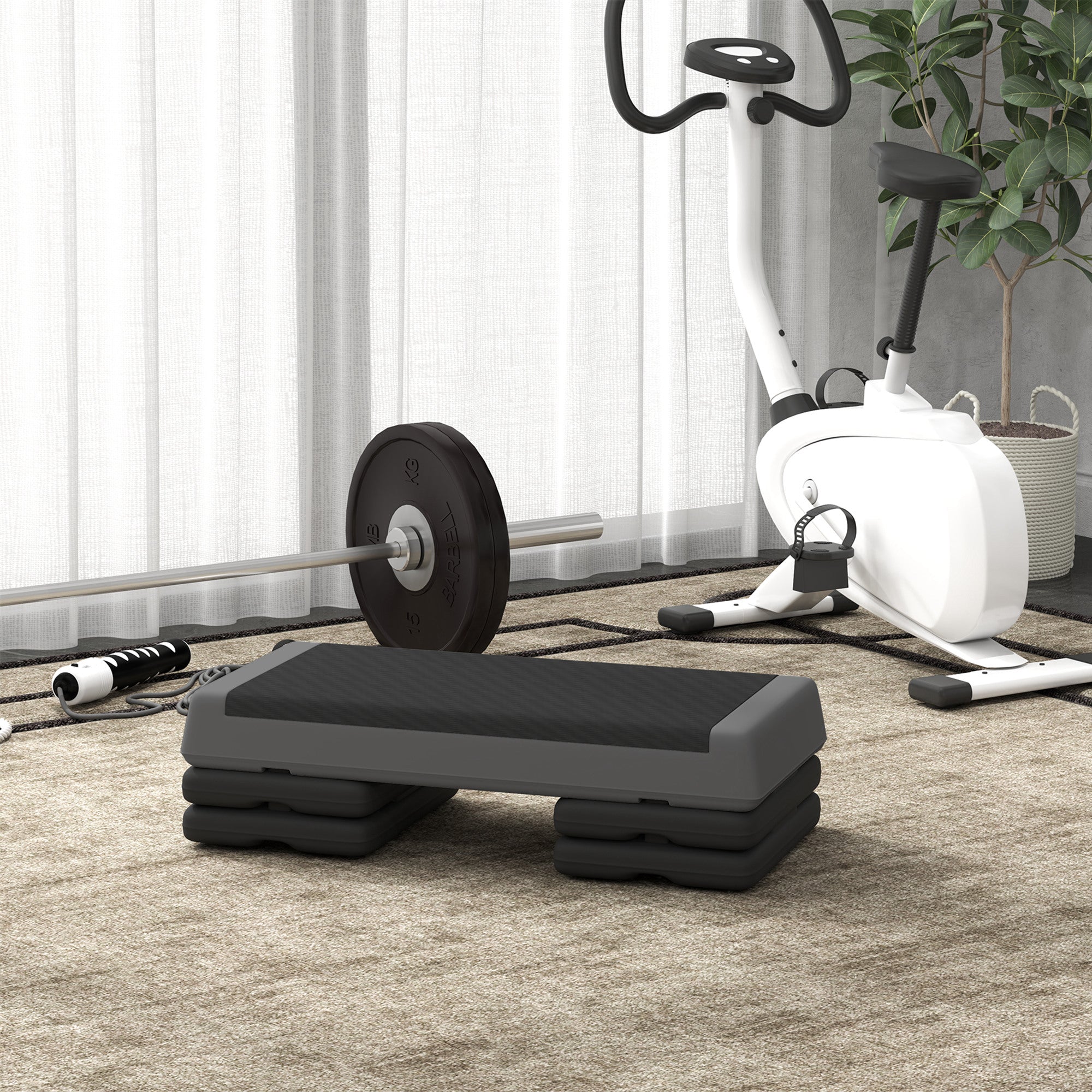 SPORTNOW Fitness Stepper, 3-Height Adjustable Aerobic Step, Non-Slip Exercise Step Board for Home Gym Office Workout, 10.5cm, 15.5cm, 20.5cm, Grey - North Peak Garden Furniture