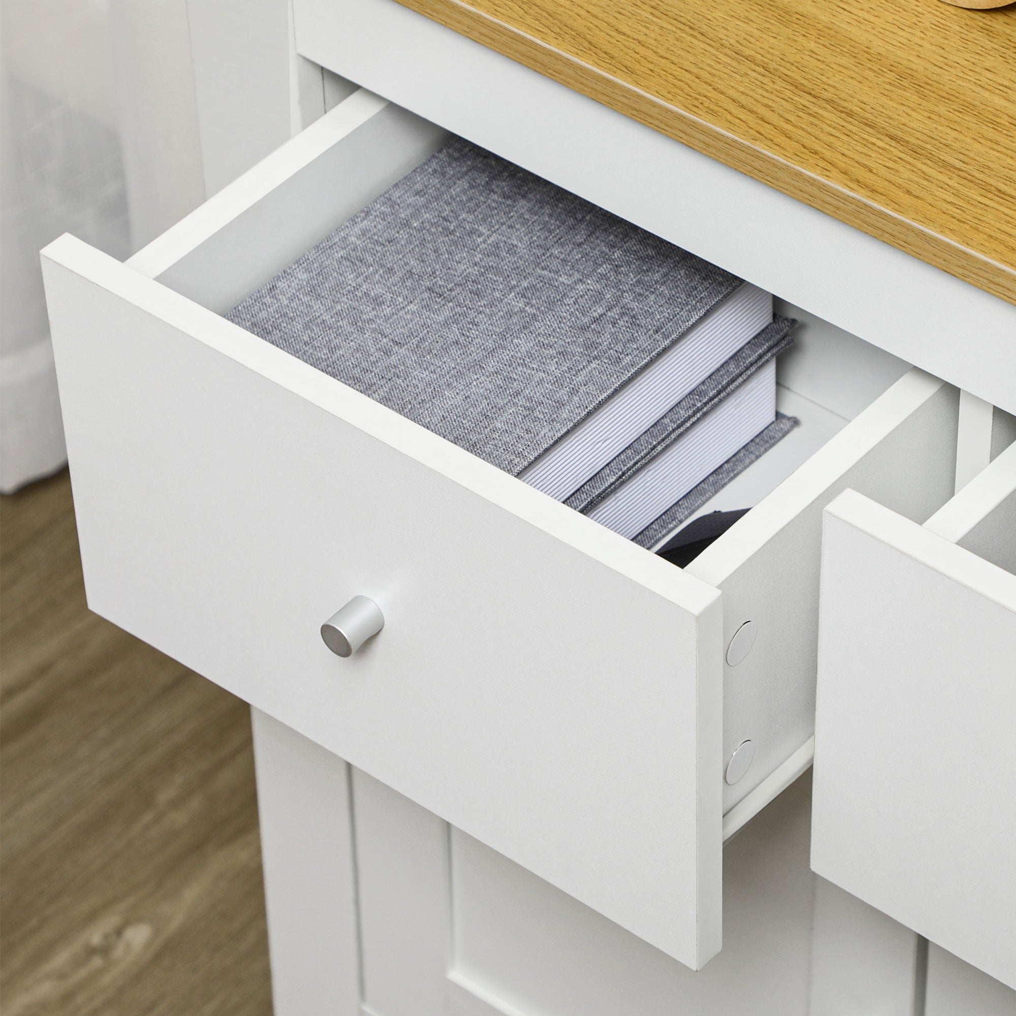 HOMCOM Sideboard Storage Cabinet, Modern Kitchen Cupboard with Double Doors and Drawers for Dining Room, Living Room and Entryway, White - North Peak Garden Furniture
