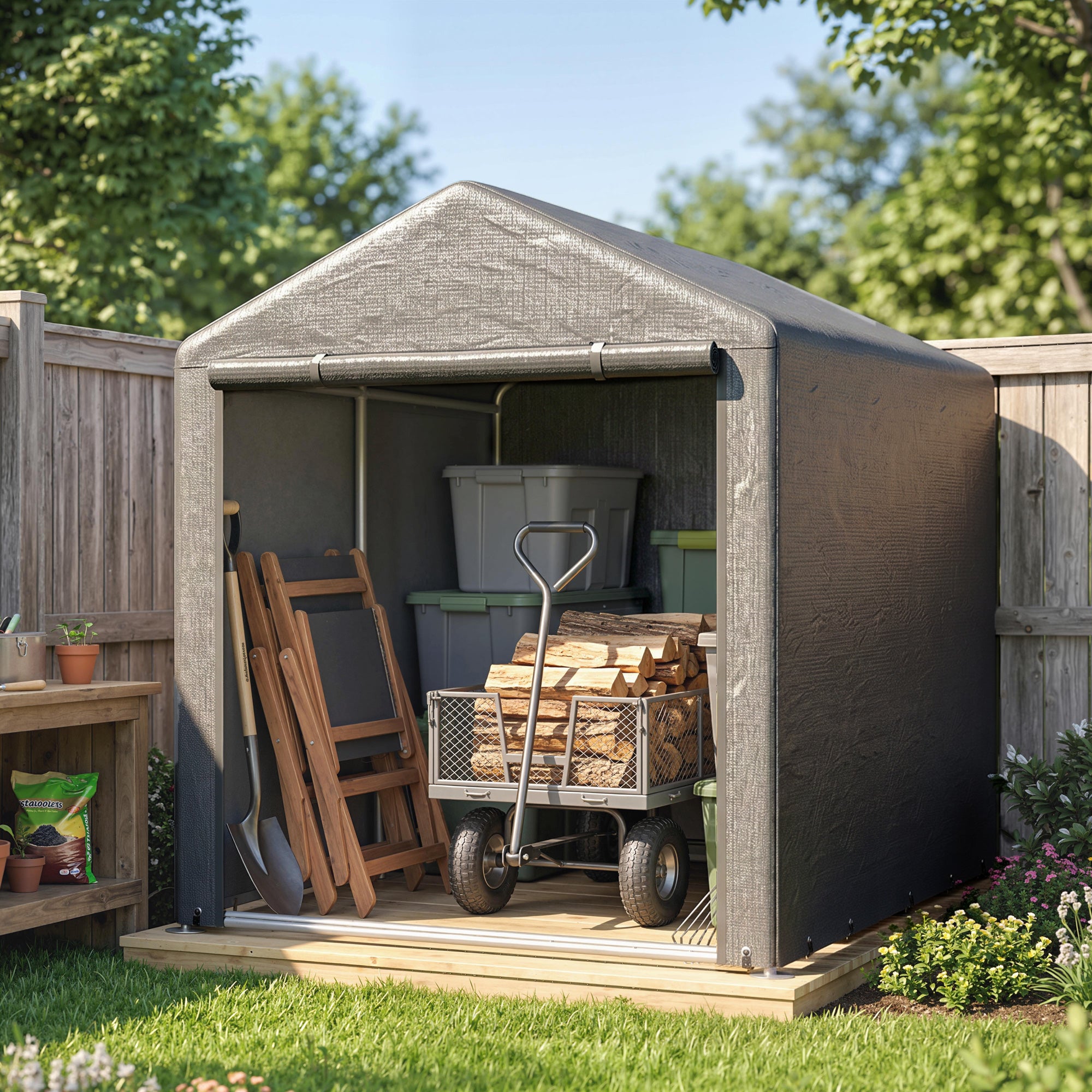 Outsunny 1.6 x 2.2m Garden Storage Shed Tent, with Accessories - Dark Grey
