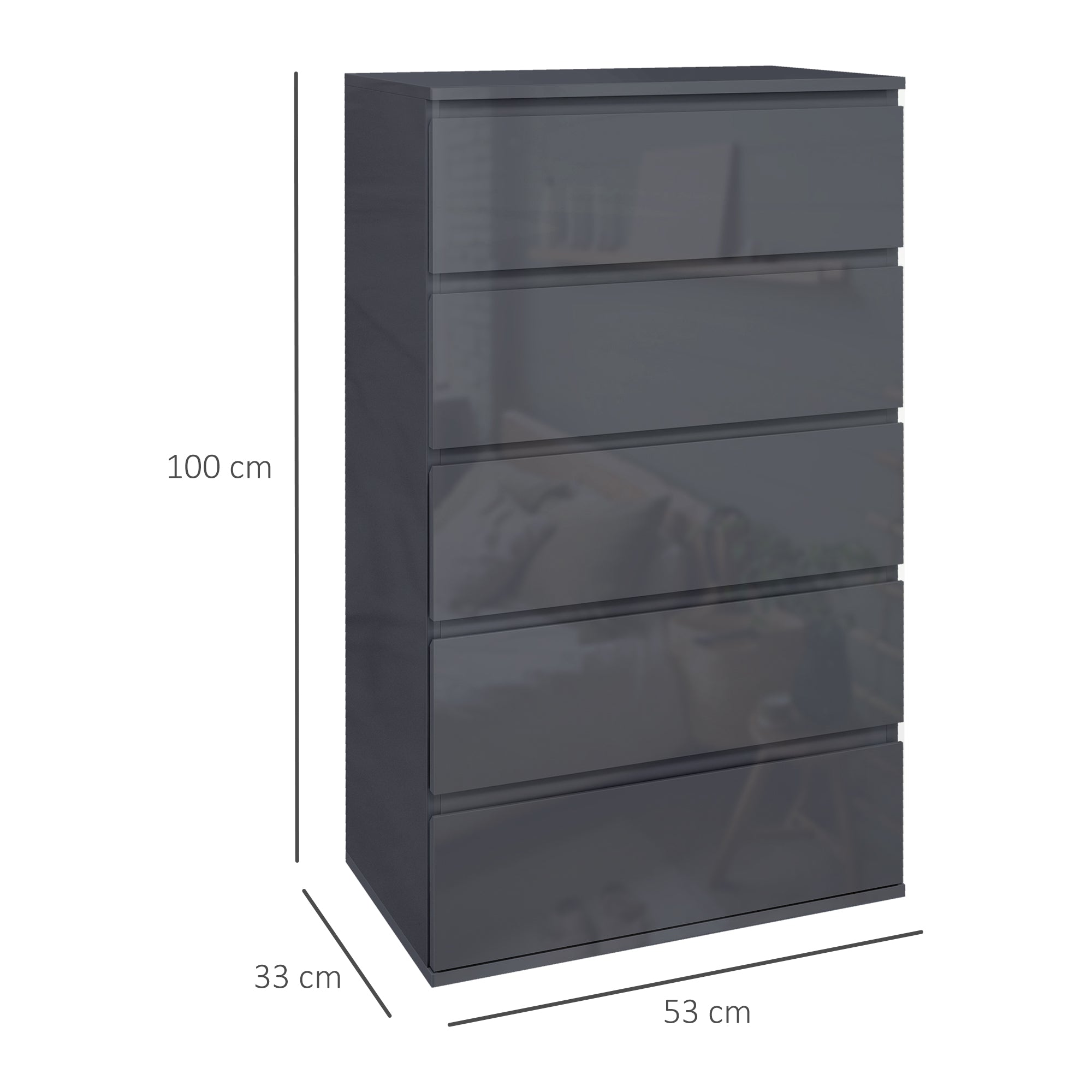 HOMCOM High Gloss Chest of Drawers, 5-Drawer Storage Cabinets, Modern Dresser, Storage Drawer Unit for Bedroom