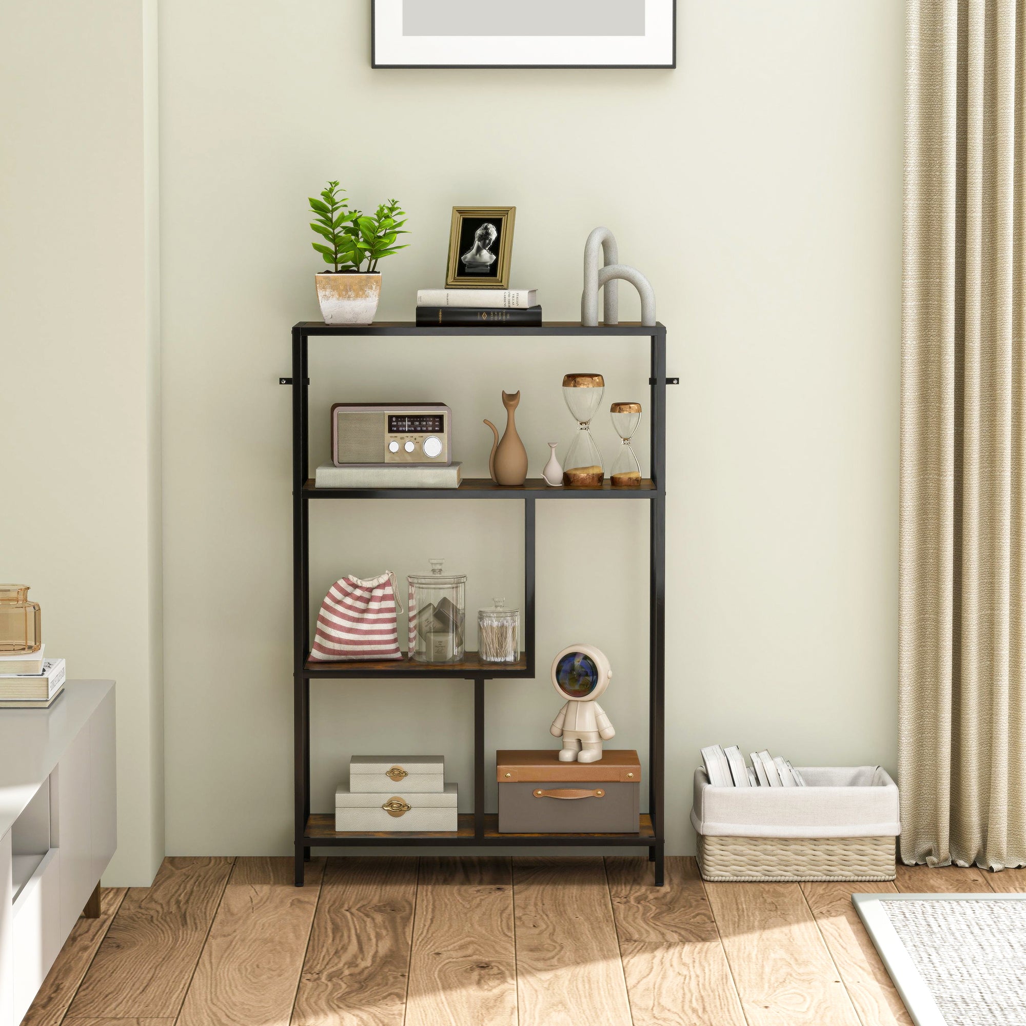 HOMCOM 4-Tier Bookshelf with Open Shelves - Rustic Brown - North Peak Garden Furniture