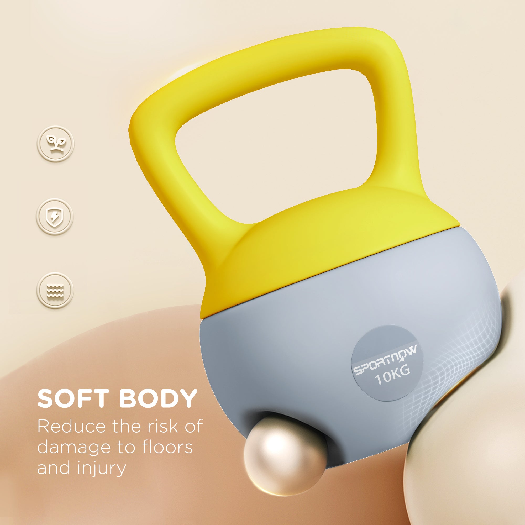 SPORTNOW Soft Kettlebell, 10kg Kettle Bell with Non-Slip Handle for Home Gym Weight Lifting and Strength Training, Yellow and Grey - North Peak Garden Furniture