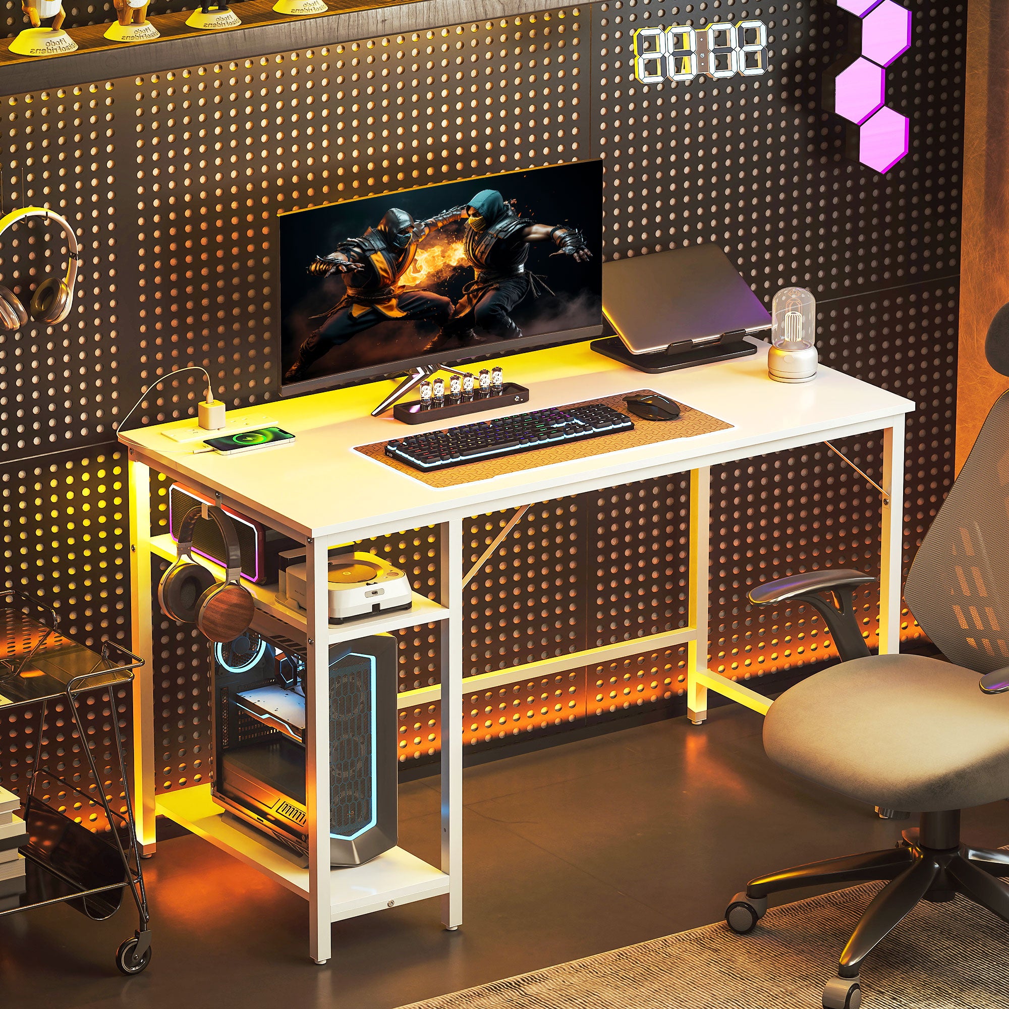 HOMCOM Computer Desk, with Power Sockets - White - North Peak Garden Furniture