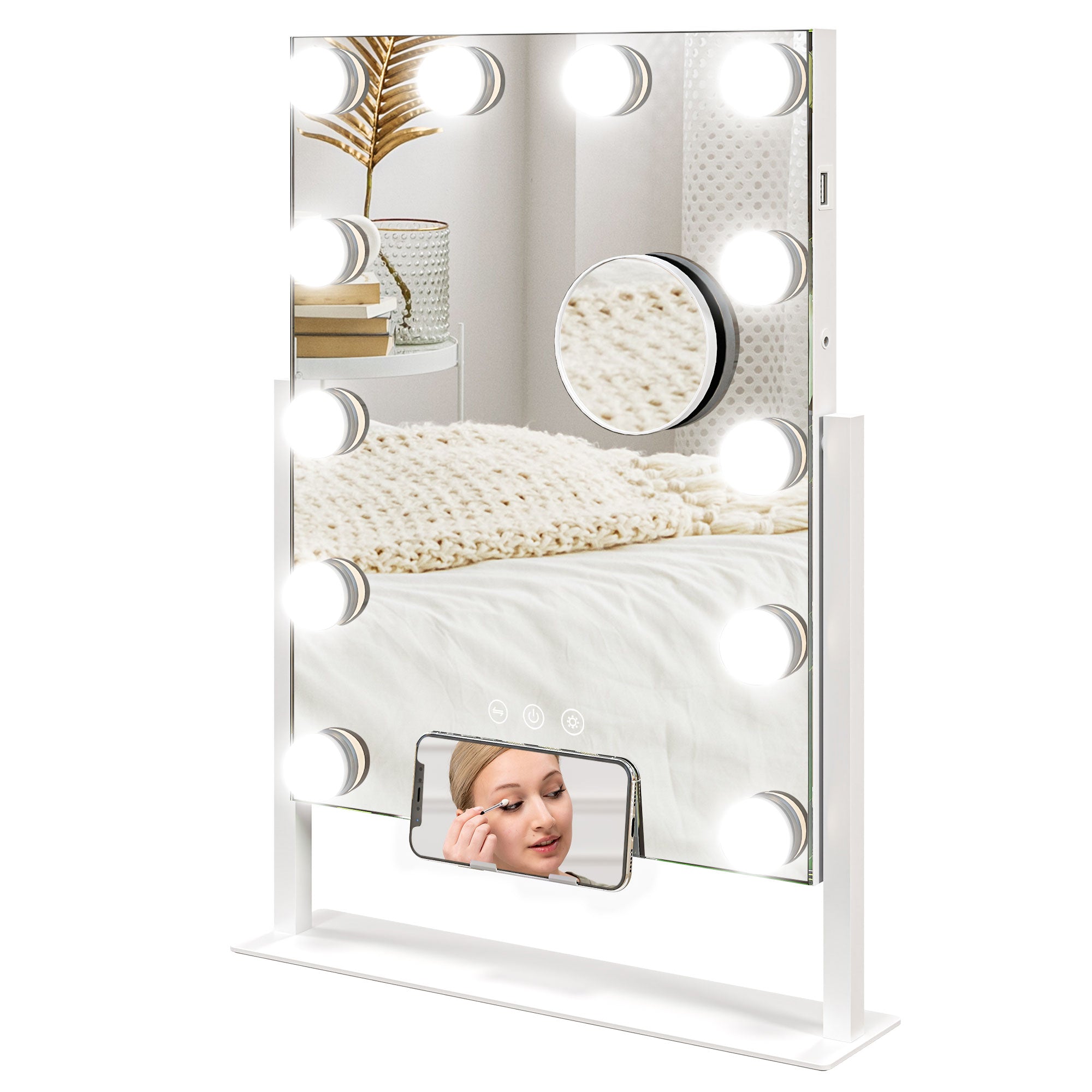 HOMCOM 12 LED bulb Tabletop Makeup Mirror, with Adjustable Settings - North Peak Garden Furniture