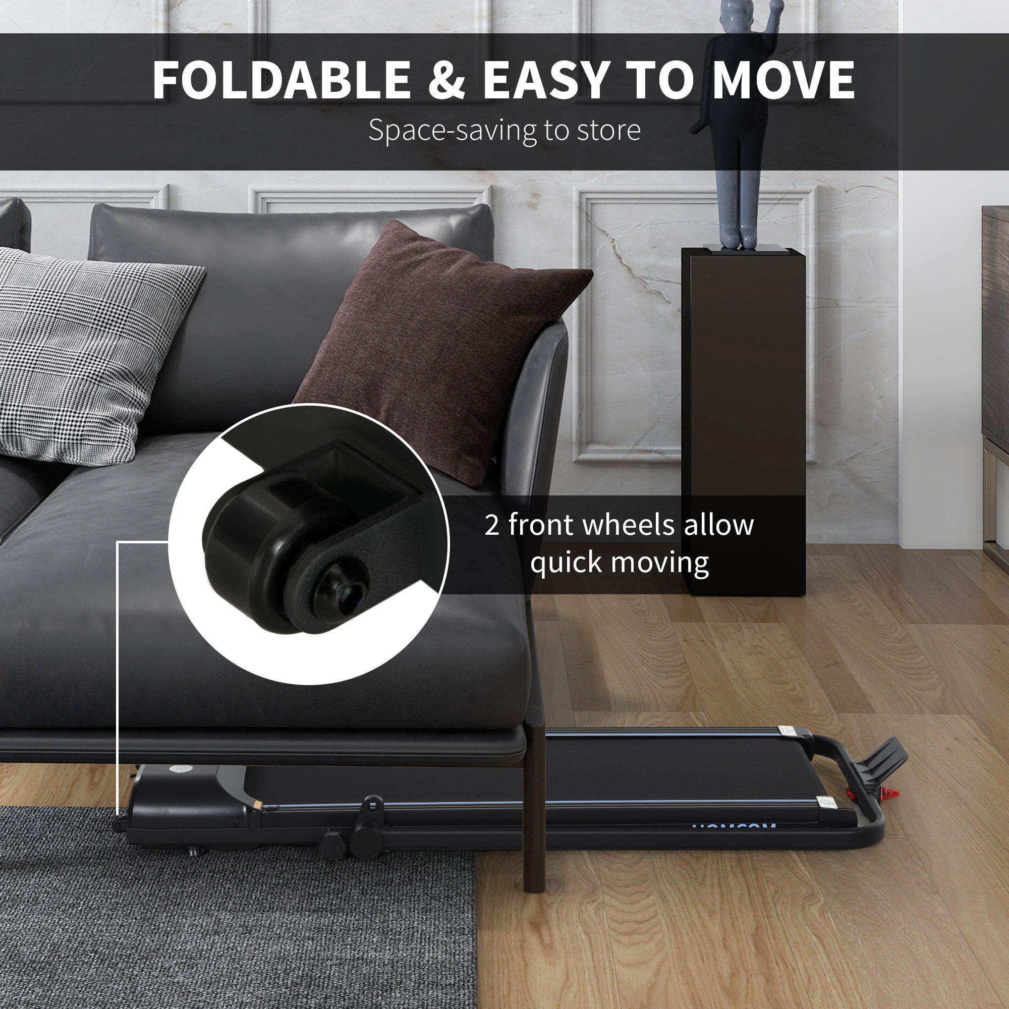 HOMCOM Foldable Walking Treadmill, with LED Display and Wheels, for Home, Office, Gym, Blue - North Peak Garden Furniture