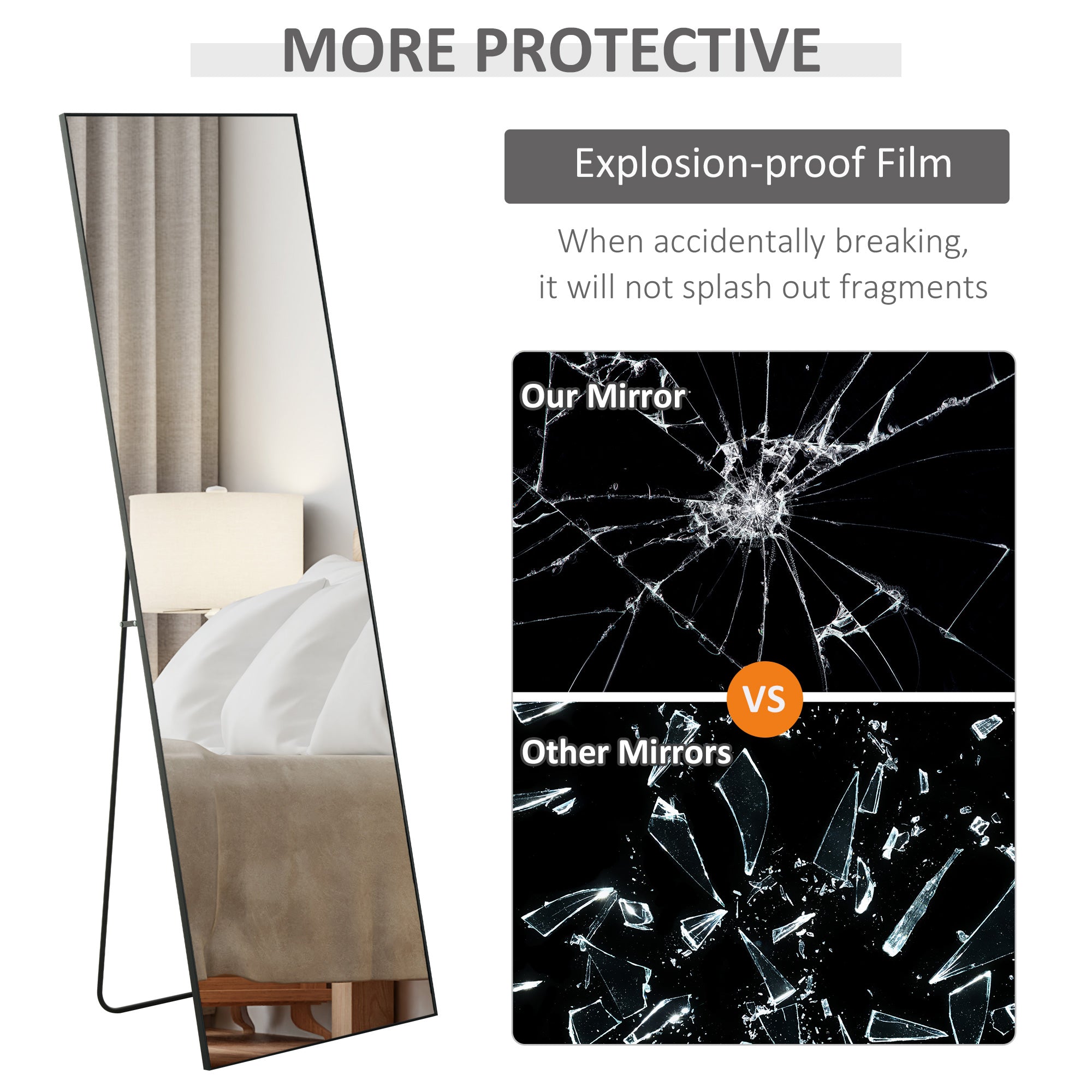 HOMCOM Full Length Dressing Mirror, Floor Standing or Wall Hanging, Aluminium Alloy Framed Full Body Mirror for Bedroom, Living Room, 50 x 161.5cm, Black - North Peak Garden Furniture
