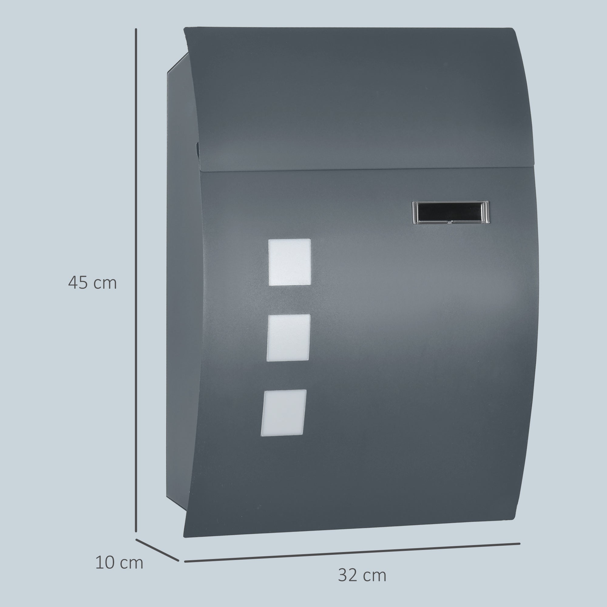 HOMCOM Wall Mounted Letter Box, Weatherproof Post Box for Outside Wall, Modern Mailbox with 2 Keys and Nameplate, Anthracite Grey