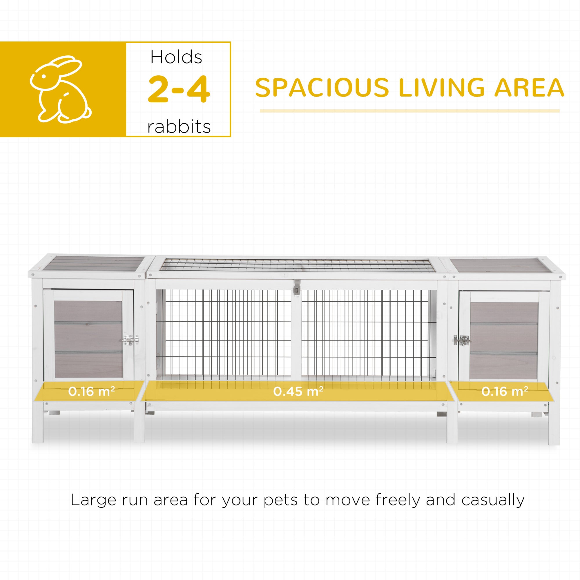 PawHut Rabbit Hutch and Run, with Removable Tray - Grey