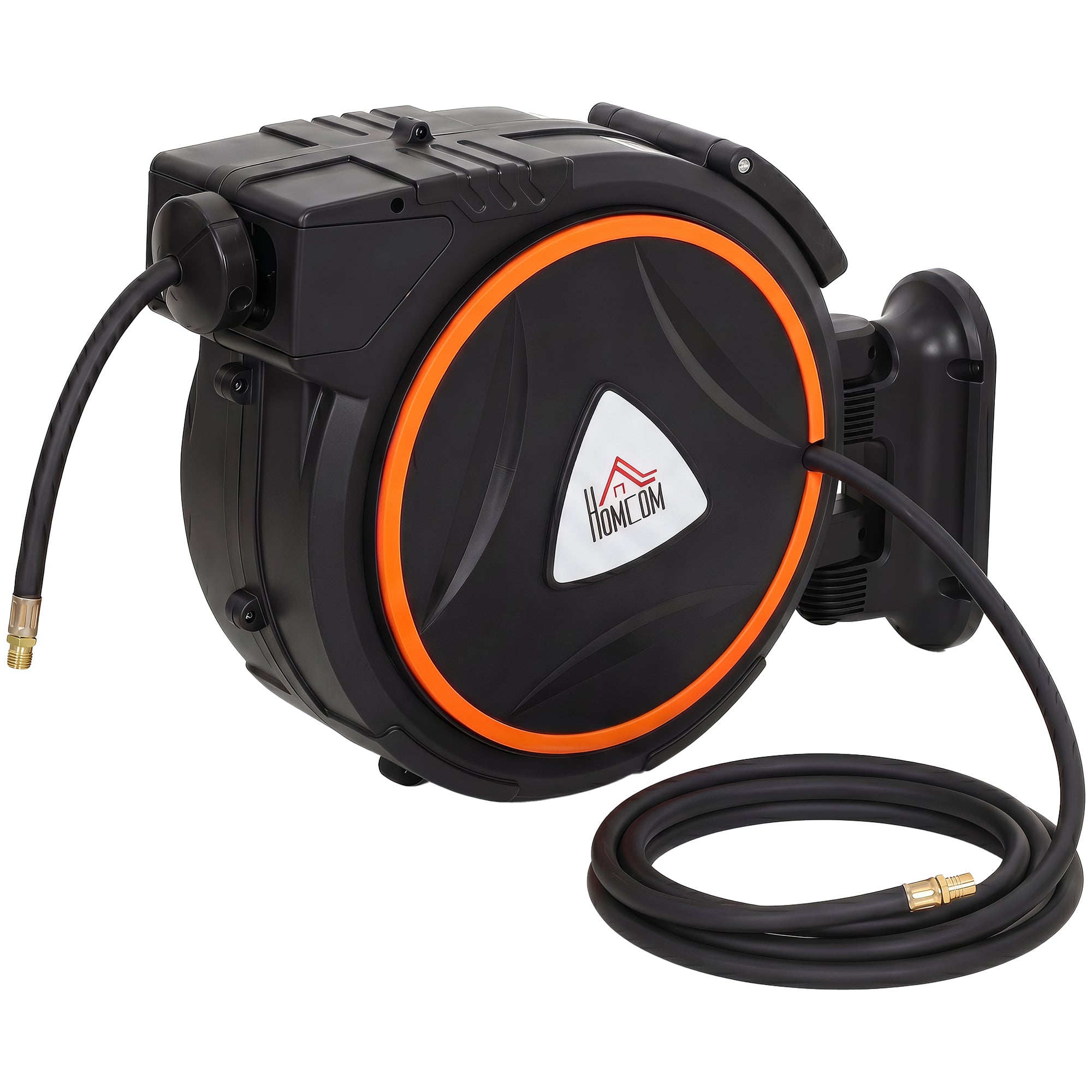 HOMCOM Auto Rewind Hose Reel, Retractable Air Hose Reel 15 m and 1.5 m, 150 Bar with 1/4" BSPT Connector, Black