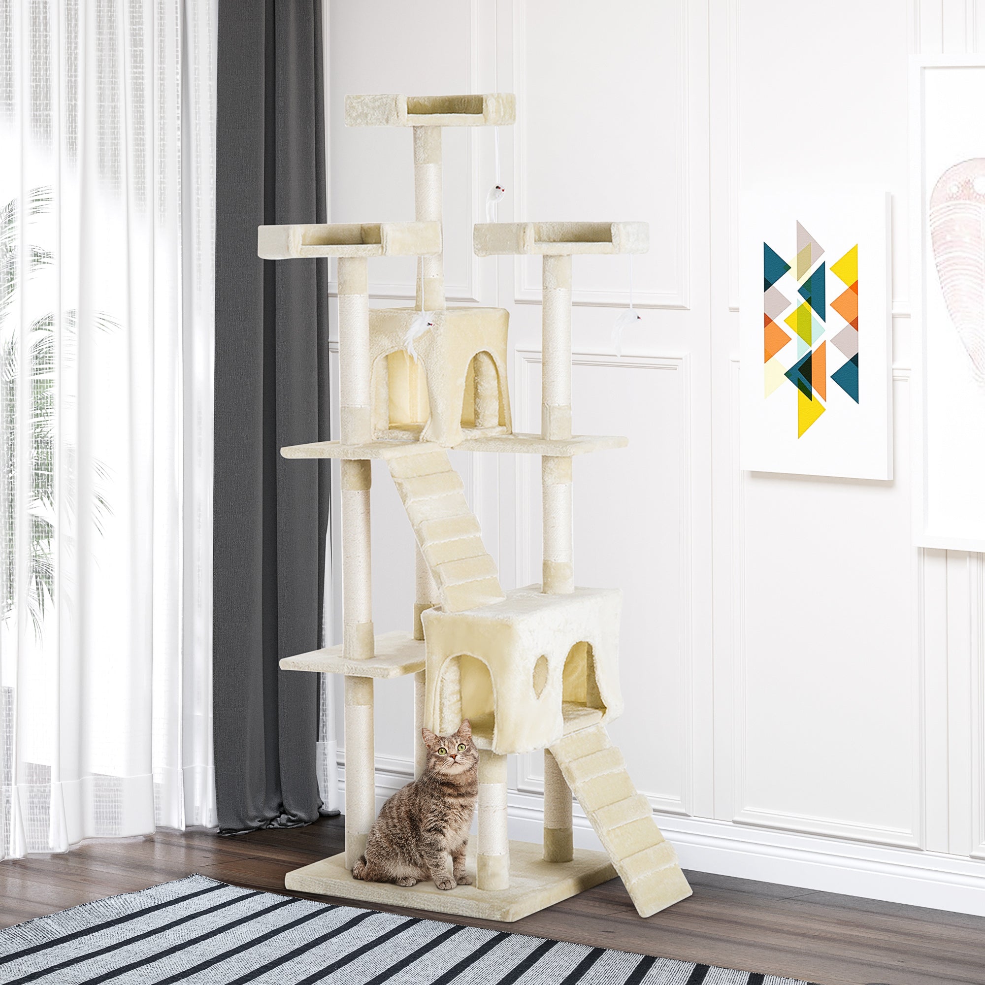 PawHut Cat Tree for Indoor Cats Play Tower Activity Center Kitten Scratch Post Climbing Tower 181 cm - North Peak Garden Furniture