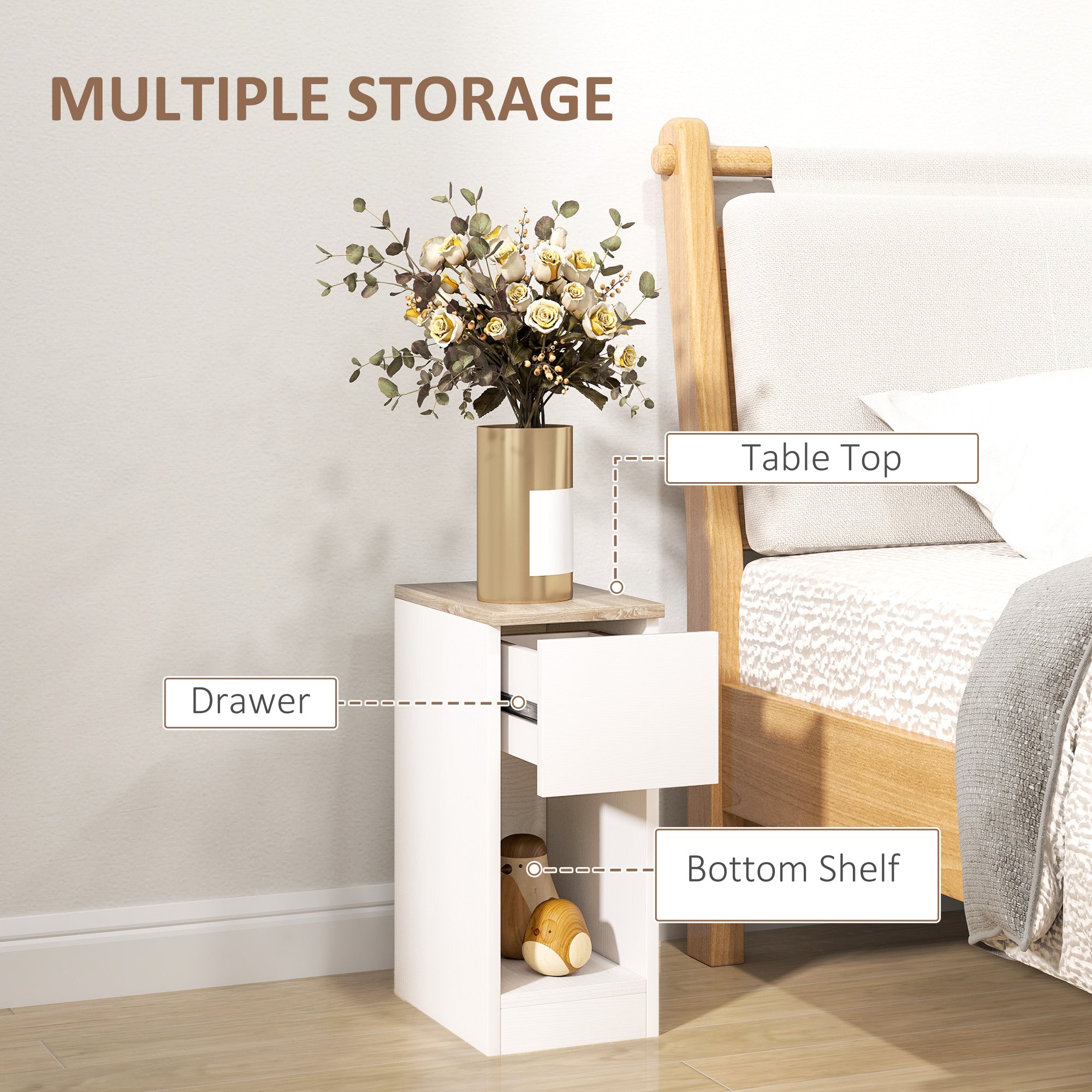 HOMCOM Set of Two Modern Storage Bedside Tables - White