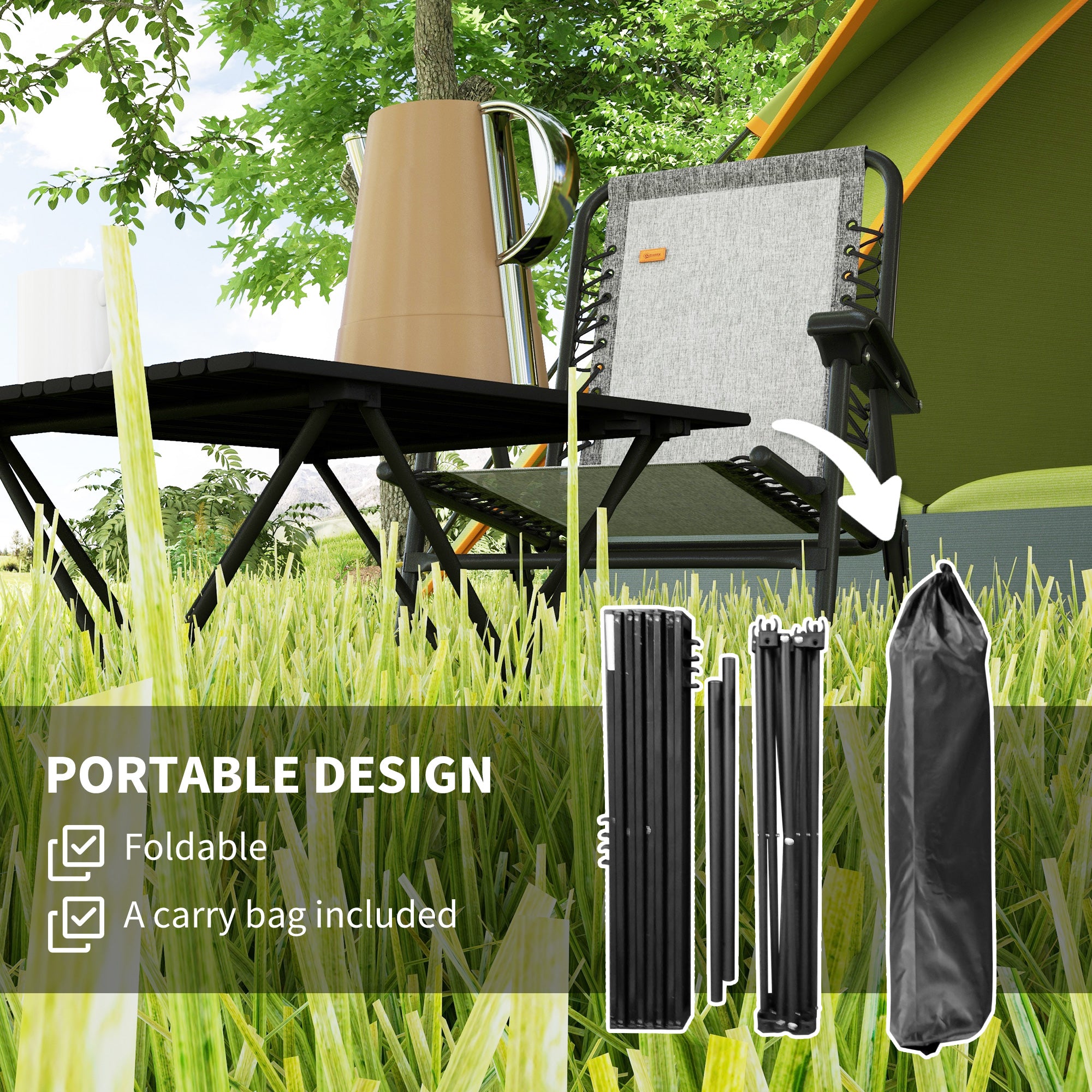 Outsunny Folding Camping Table, Lightweight Metal Picnic Table with Carry Bag, Foldable Table for Outdoor Camping, Picnic, Hiking, BBQ, Fishing, Black - North Peak Garden Furniture