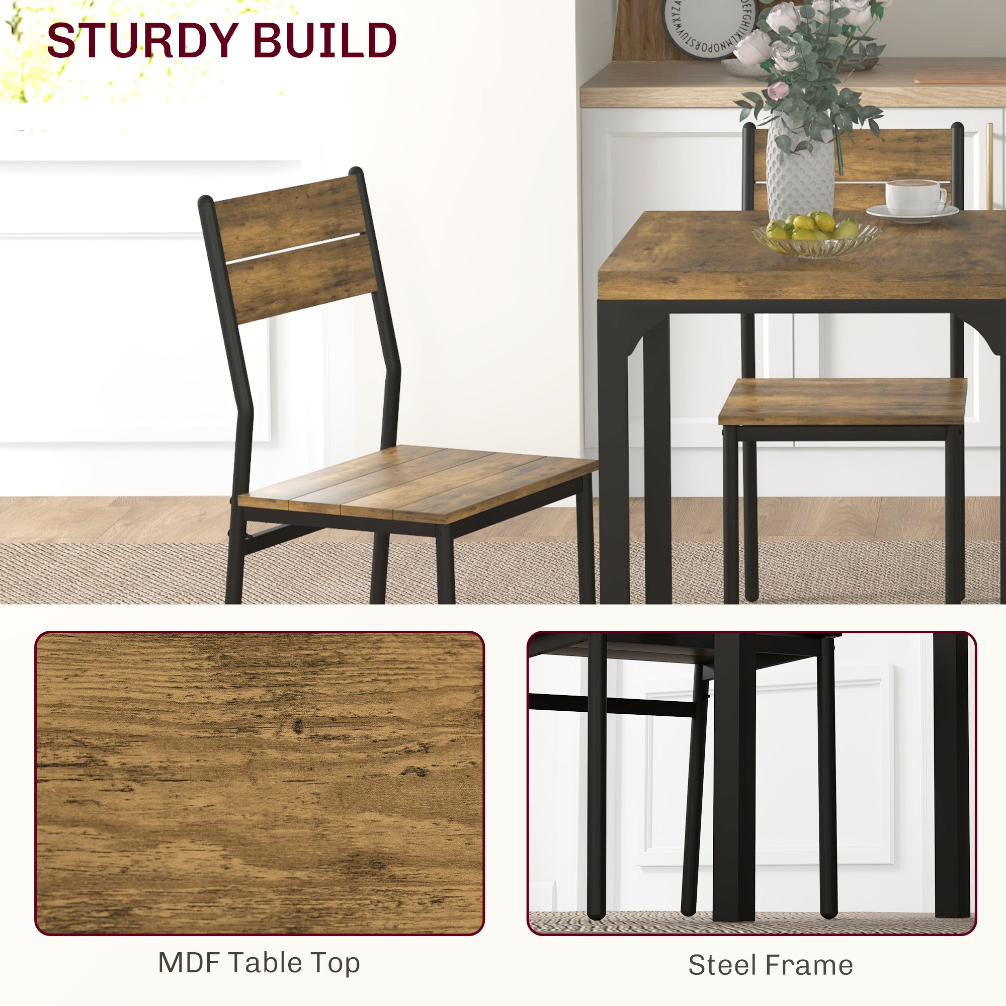 HOMCOM Three-Piece Minimal and Compact Dining Set, Rustic Brown - North Peak Garden Furniture