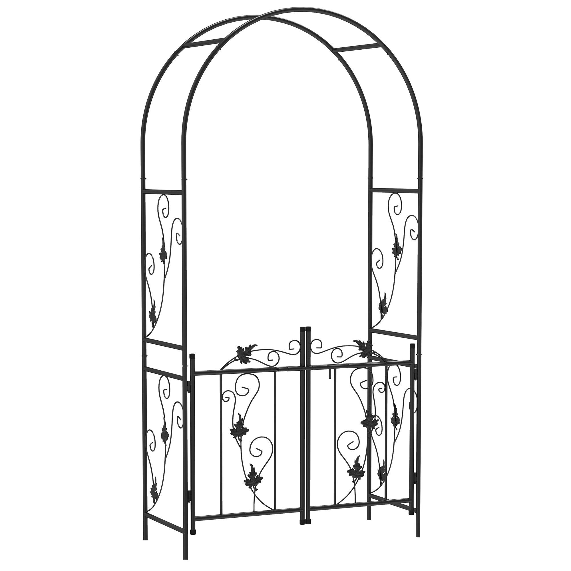 Outsunny 2.17m Steel Garden Arch with Gate, Wedding Arch for Outdoor, Garden, 107W x 45D x 217H cm Black