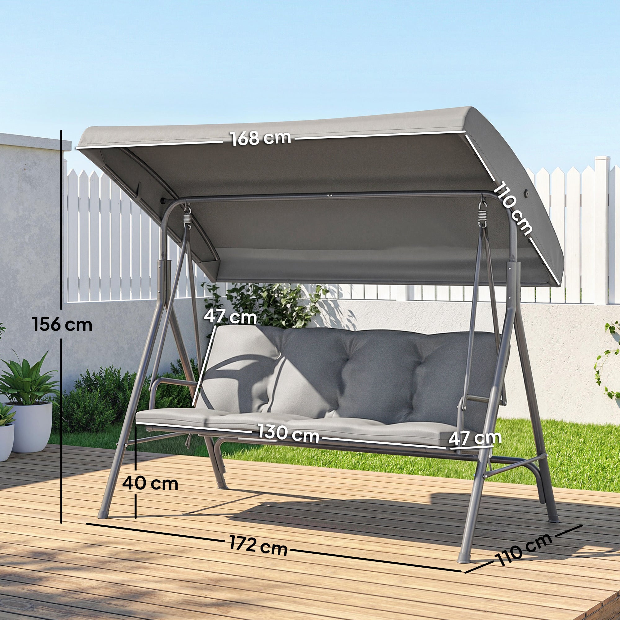 Outsunny Three-Seater Garden Swing Seat - Dark Grey