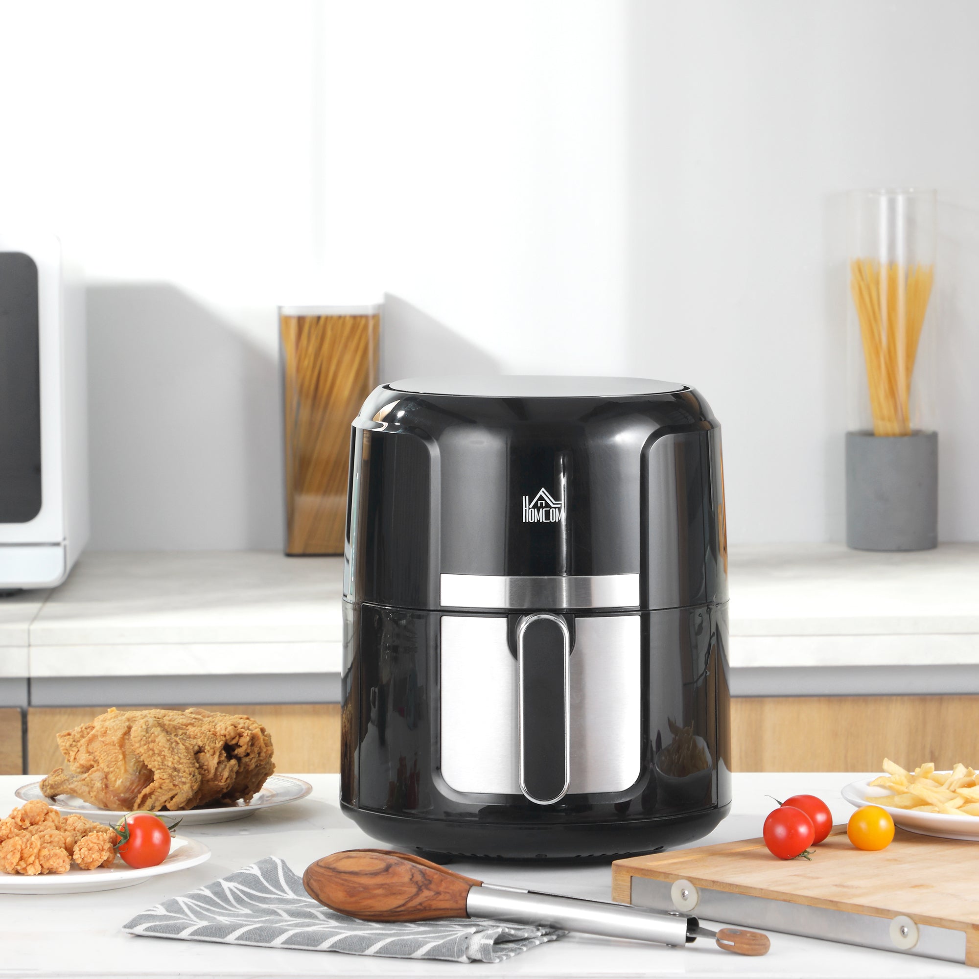HOMCOM 4L Air Fryer, 1300W Air Fryer Oven with Digital Touch Display, Rapid Air Circulation, 12 Cooking Programs, Adjustable Temperature, Timer, Nonstick Basket for Oil Less or Low Fat Cooking, Black - North Peak Garden Furniture