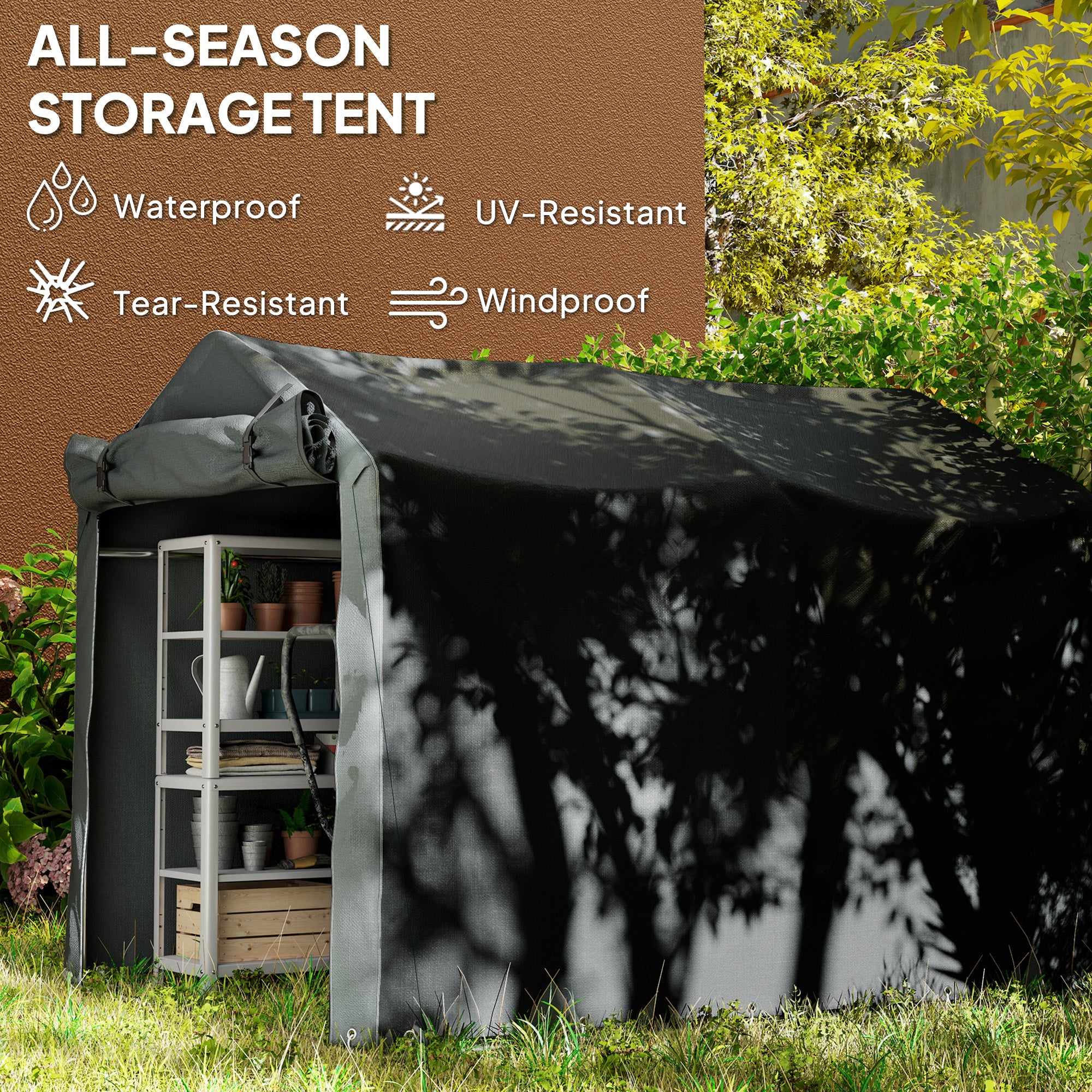 Outsunny 2.2 x 1.6 m Garden Storage Tent, Waterproof Anti-UV Bike Tent with Roll-up Zipper Door, Galvanised Outdoor Storage Shelter Carport for Bike, Motorbike, Garden Tools, Black - North Peak Garden Furniture