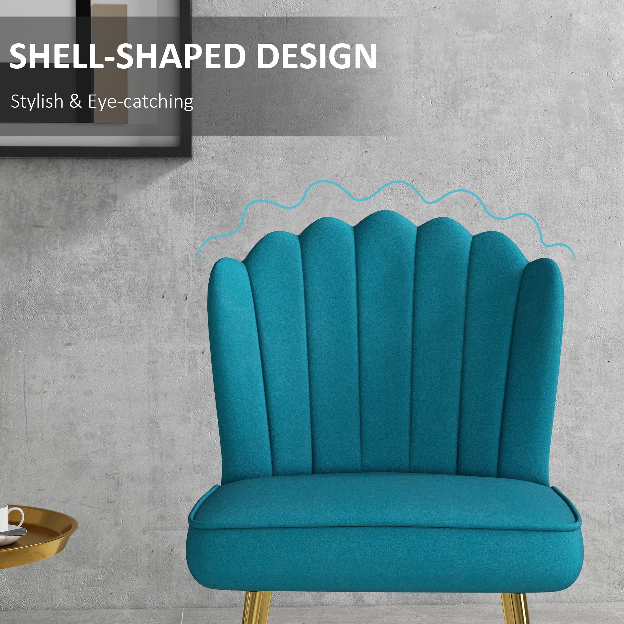 HOMCOM Velvet-Feel Shell Accent Chair - Blue - North Peak Garden Furniture