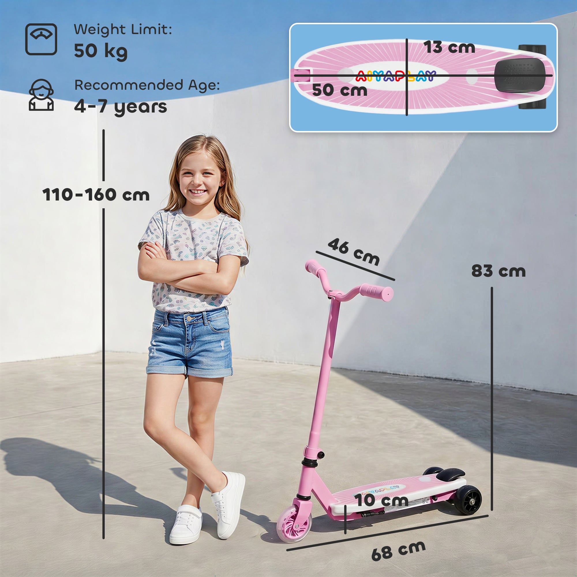 AIYAPLAY Electric Scooter for Kids Ages 4-7, with Auxiliary Rear Wheels, Flashing LED Light and Electric Brake, Kids Electric Scooter for Boys Girls, 6 KM/H & 8 KM, Pink