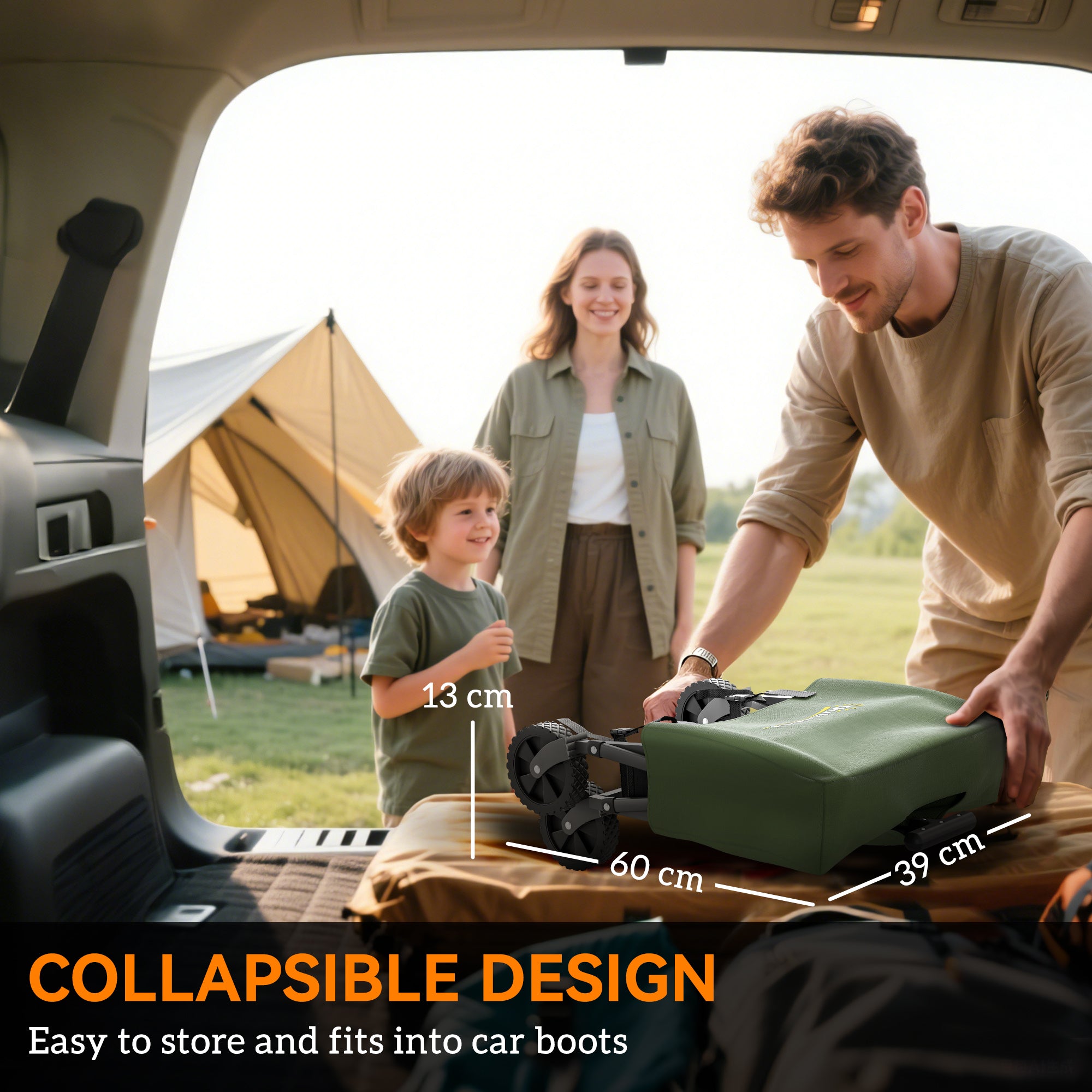 Outsunny 41L Festival Trolley on Wheels, Compact Garden Folding Trolley Cart, 60kg Heavy Duty Collapsible Foldable Wagon with Adjustable Handle and Carrying Bag for Beach, Camping, Festival, Green