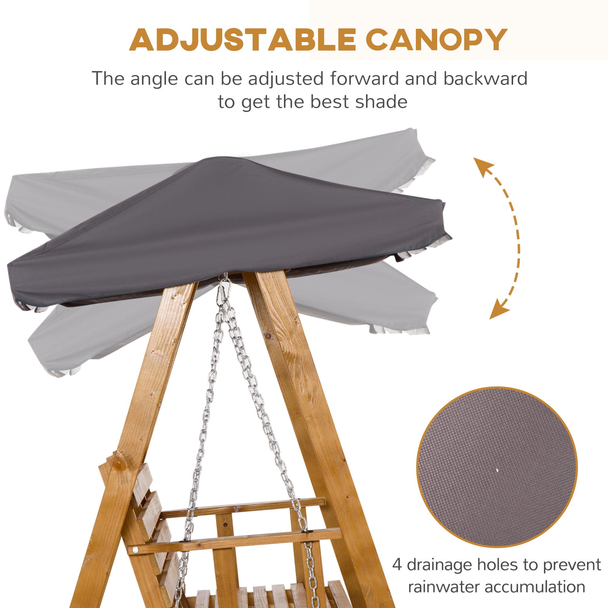 Outsunny 3 Seater Garden Swing Seat Swing Chair Outdoor Wooden Swing Bench Hammock with Adjustable Canopy - North Peak Garden Furniture
