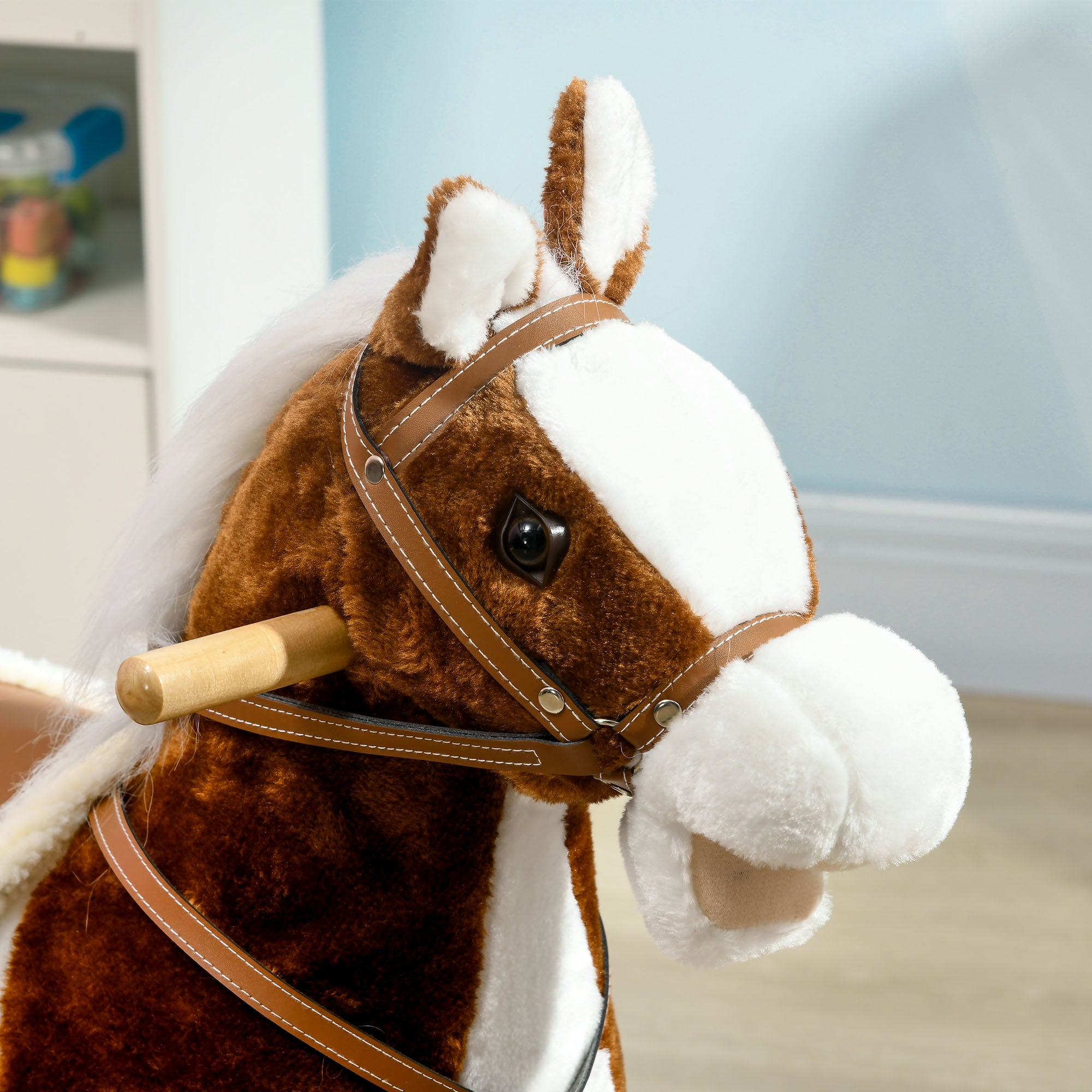 HOMCOM Rocking Horse, Ride-On Horse, with Music, Sounds, Saddle, for Ages 3-6 Years - Brown - North Peak Garden Furniture