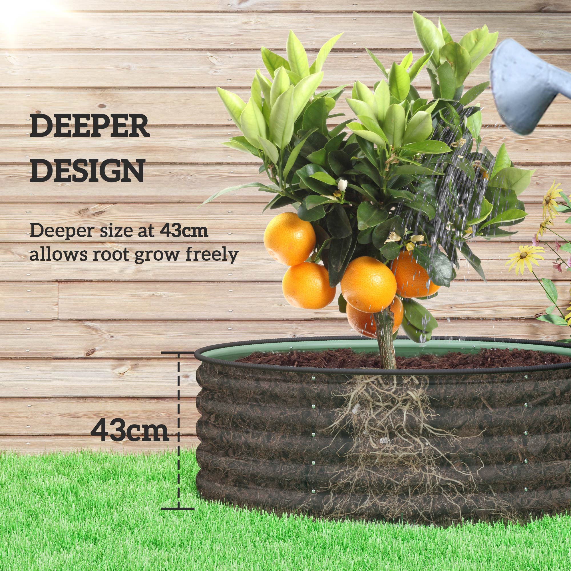 Outsunny Galvanised Raised Garden Bed with Safety Edging, Outdoor Raised Planter Box with Gloves, 120 x 120 x 43cm, Light Green - North Peak Garden Furniture