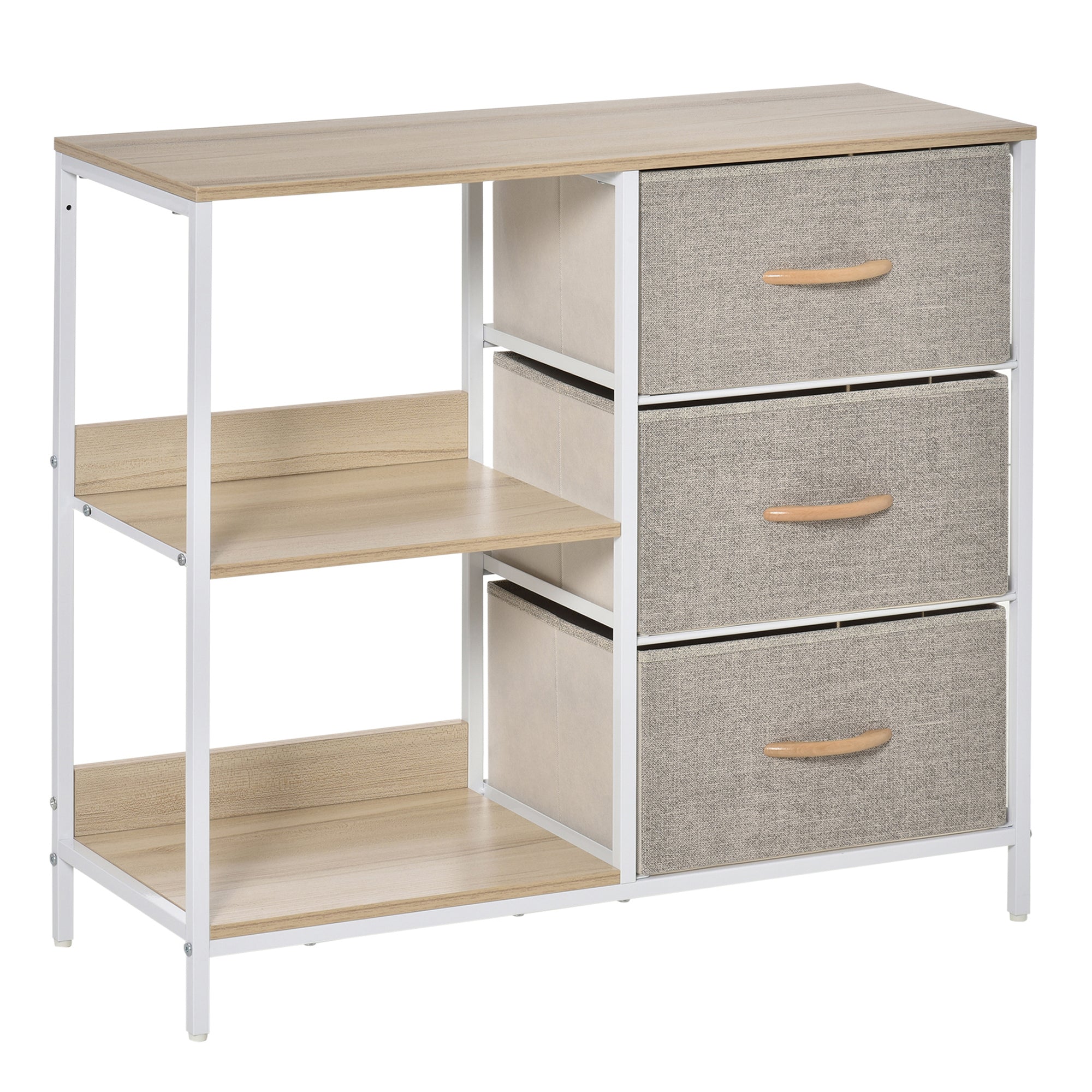 HOMCOM Chest of Drawers Storage Dresser Cabinet Organizer with 3 Fabric Drawers and 2 Display Shelves for Living Room, Bedroom, Hallway, Beige - North Peak Garden Furniture