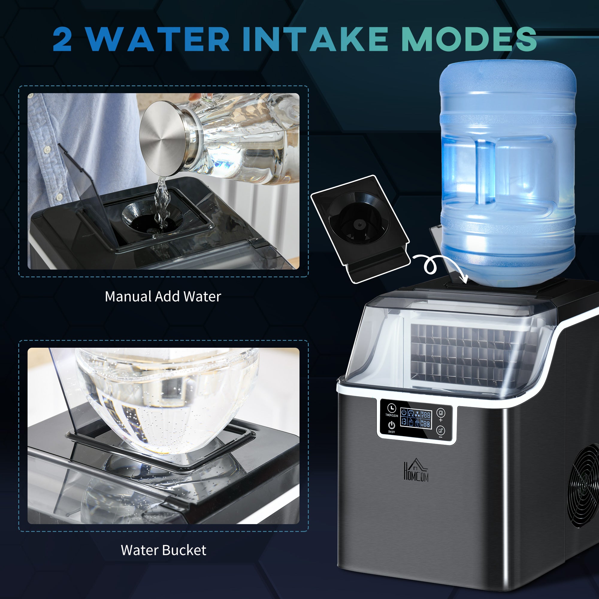 HOMCOM 3.2L Compact Ice Machine, with LCD Screen and Accessories - Black - North Peak Garden Furniture