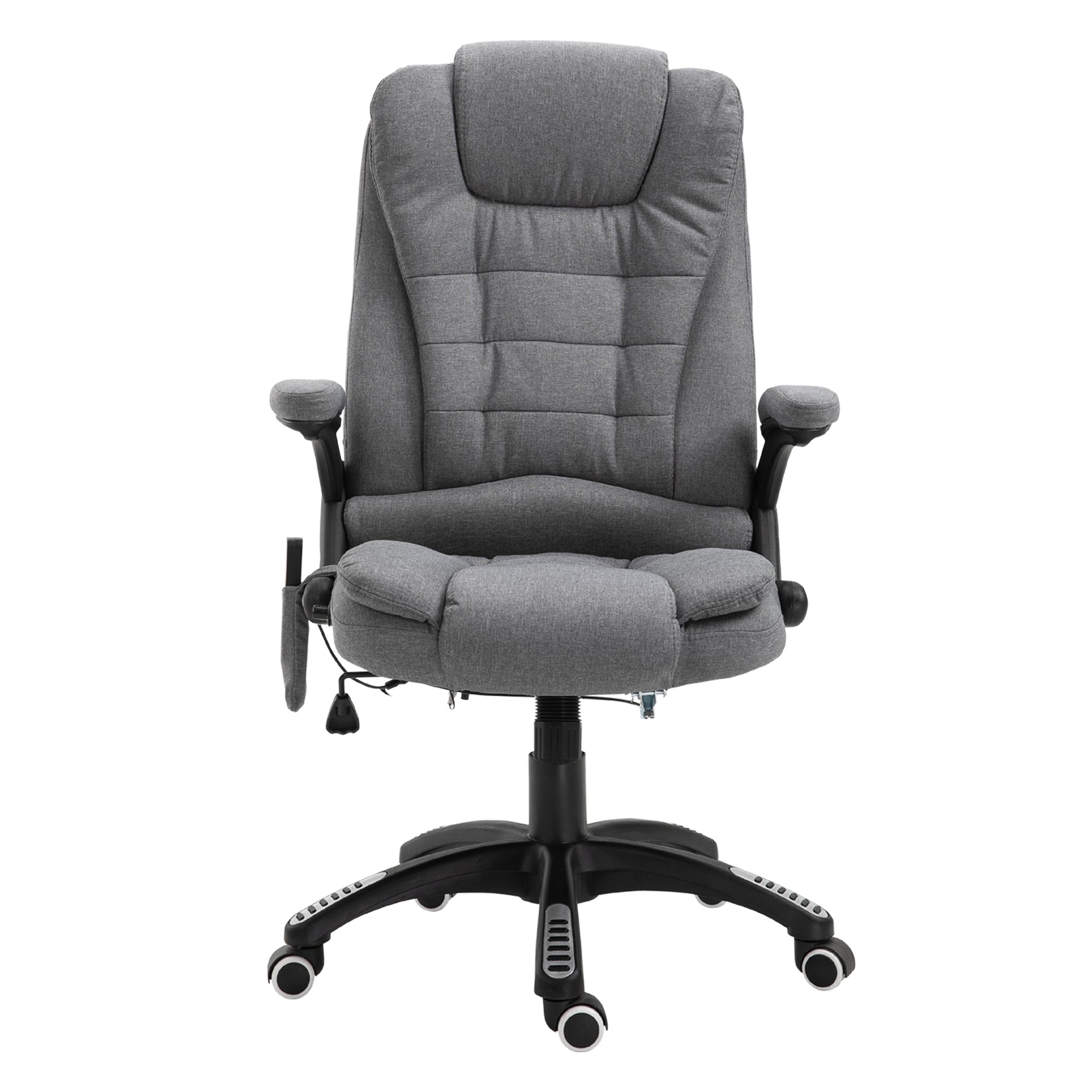 Vinsetto Massage Recliner Chair Heated Office Chair with Six Massage Points Linen-Feel Fabric 360° Swivel Wheels Grey - North Peak Garden Furniture