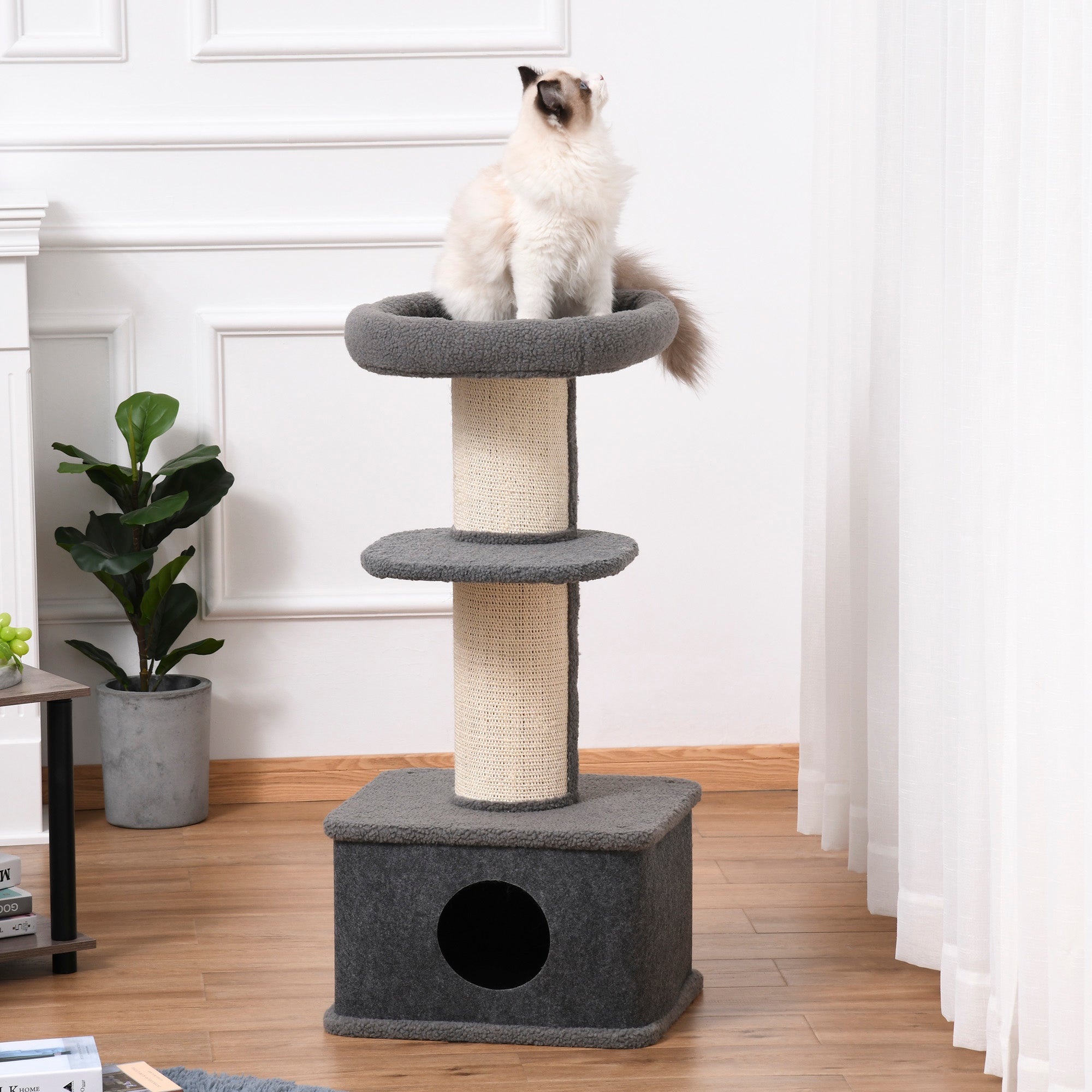 PawHut Multi-level Kitten Tower, Cat Tree Activity Centre with Sisal Scratching Posts, Condo, Plush Perches, Grey