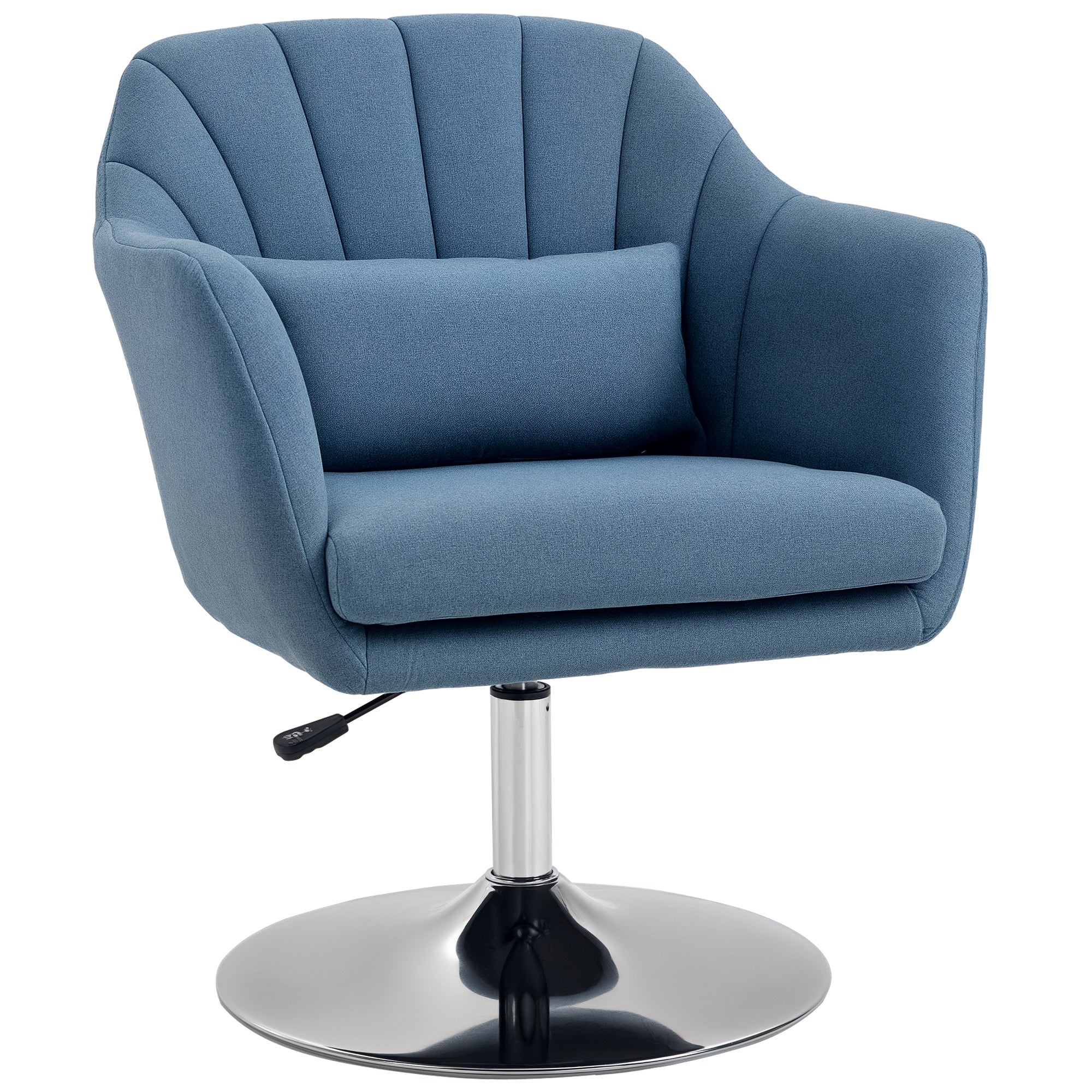 HOMCOM Swivel Linen Fabric Accent Chair for Living Room Contemporary Vanity Armchair with Adjustable Height Thick Cushion Lumbar Support Armrest for Bedroom Office Blue