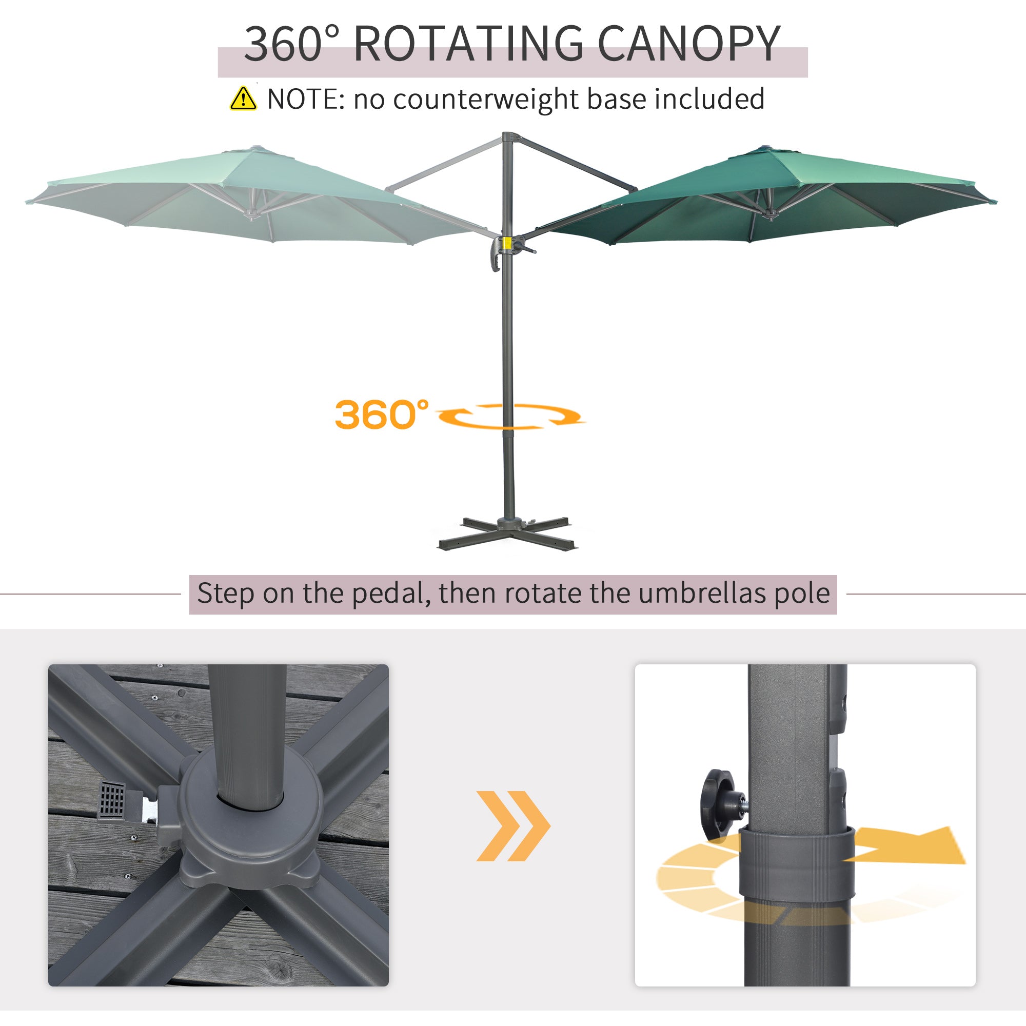 Outsunny 3 x 3(m) Cantilever Parasol with Cross Base, Garden Umbrella with 360° Rotation, Crank Handle and Tilt for Outdoor, Patio, Green - North Peak Garden Furniture