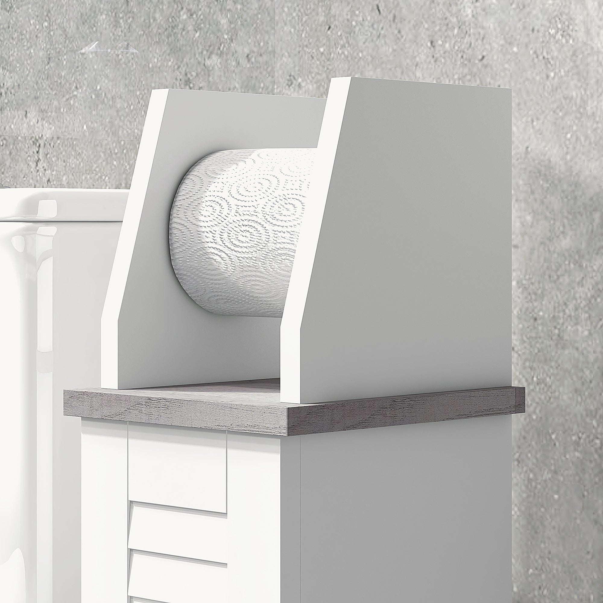 kleankin Slim Bathroom Floor Cabinet with Cupboard, Roll Holder and Adjustable Shelf, Toilet Roll Storage Unit for Toilet Paper, Shampoo, White - North Peak Garden Furniture