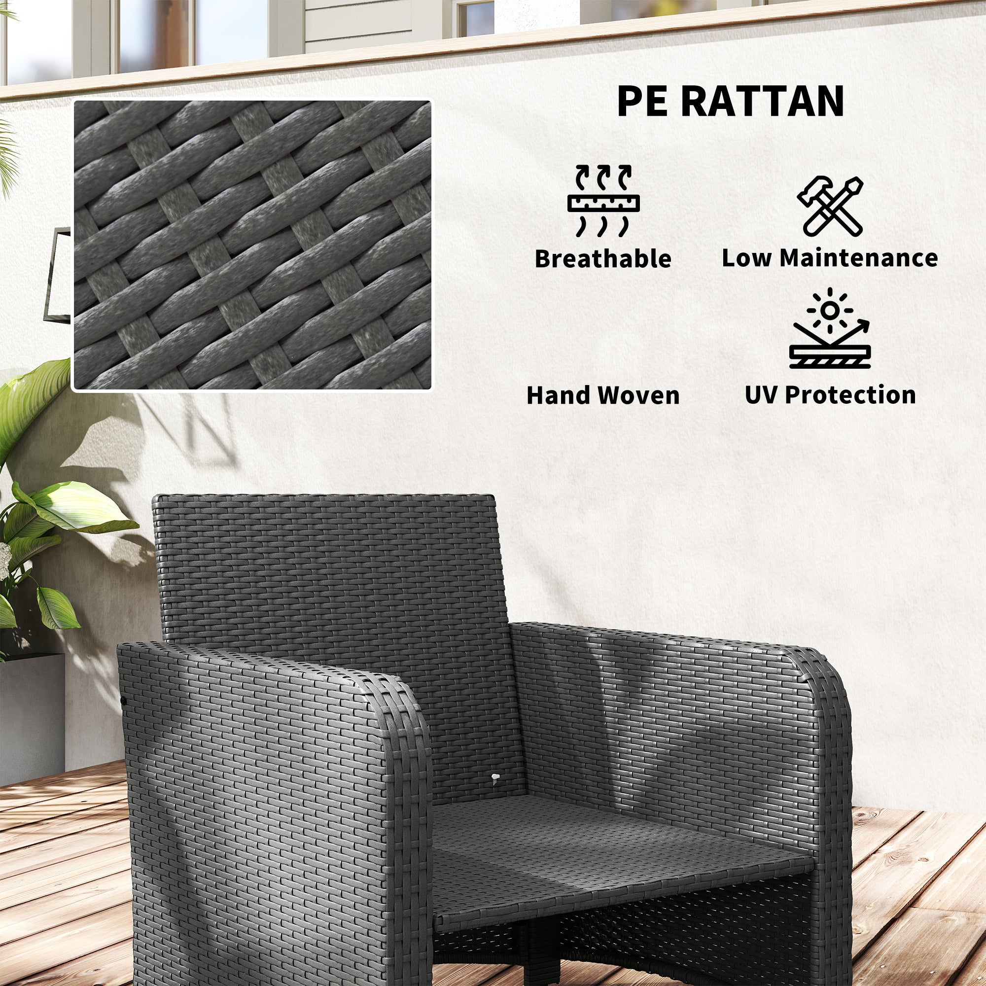 Outsunny Five Piece Rattan Garden Furniture Set with 2-Tier Coffee Table and Ottomans - Grey - North Peak Garden Furniture