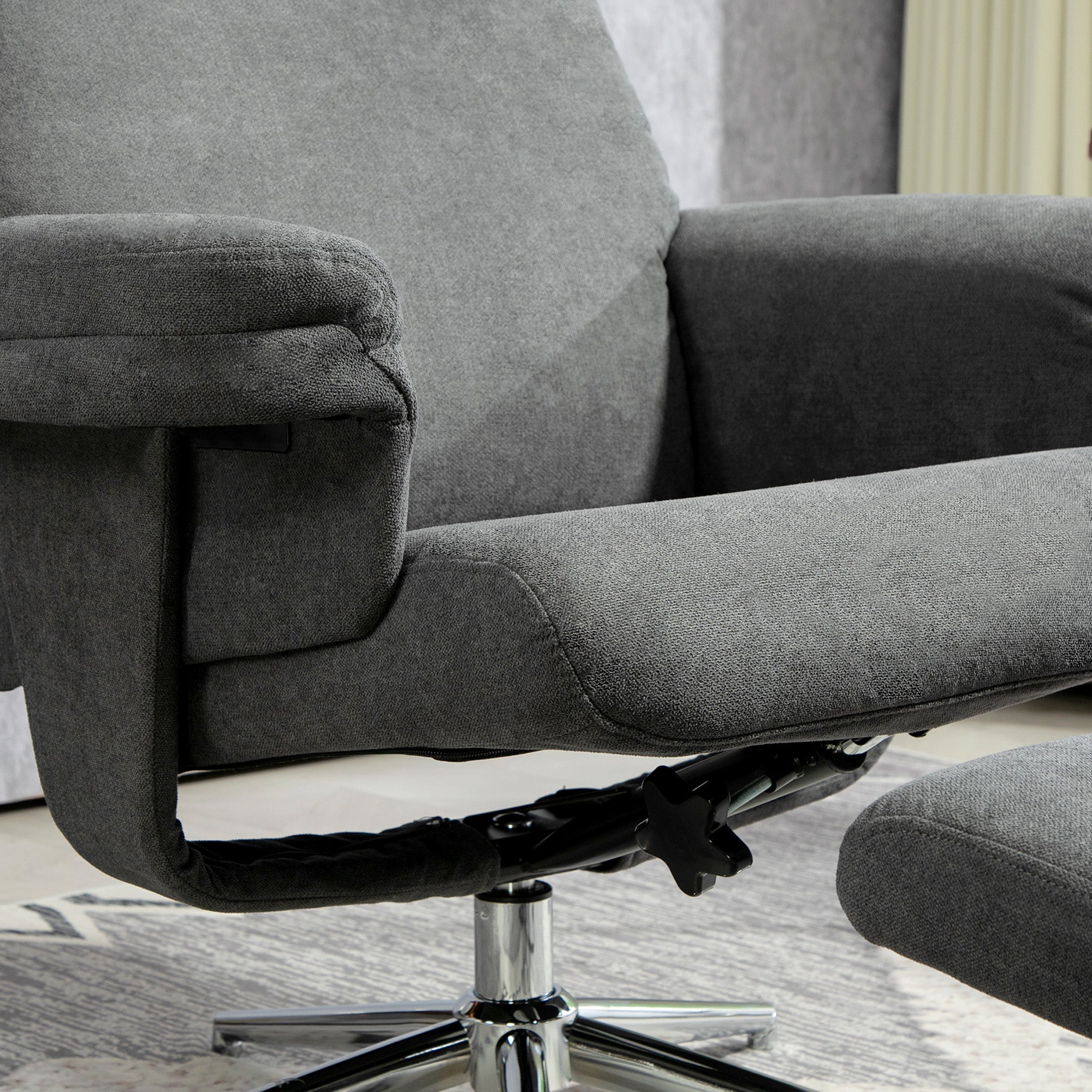 HOMCOM Recliner Chair with Footstool, Upholstered Velvet Fabric Armchair with Adjustable Back, Solid Wood Frame for Living Room, Charcoal Grey - North Peak Garden Furniture