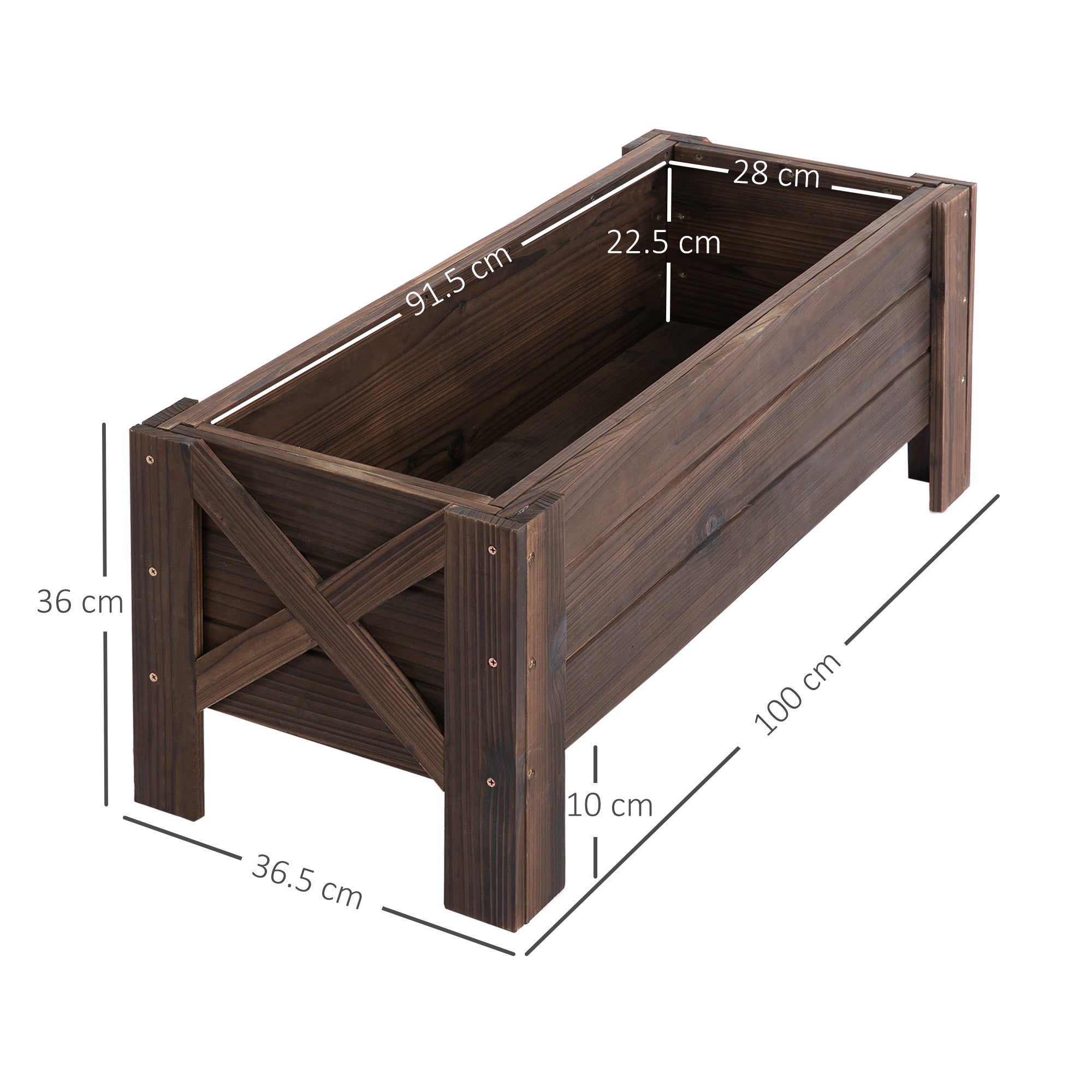 Outsunny 58L Garden Raised Bed Planter Grow Containers for Outdoor Patio Plant Flower Vegetable Pot Fir Wood, 100 x 36.5 x 36 cm