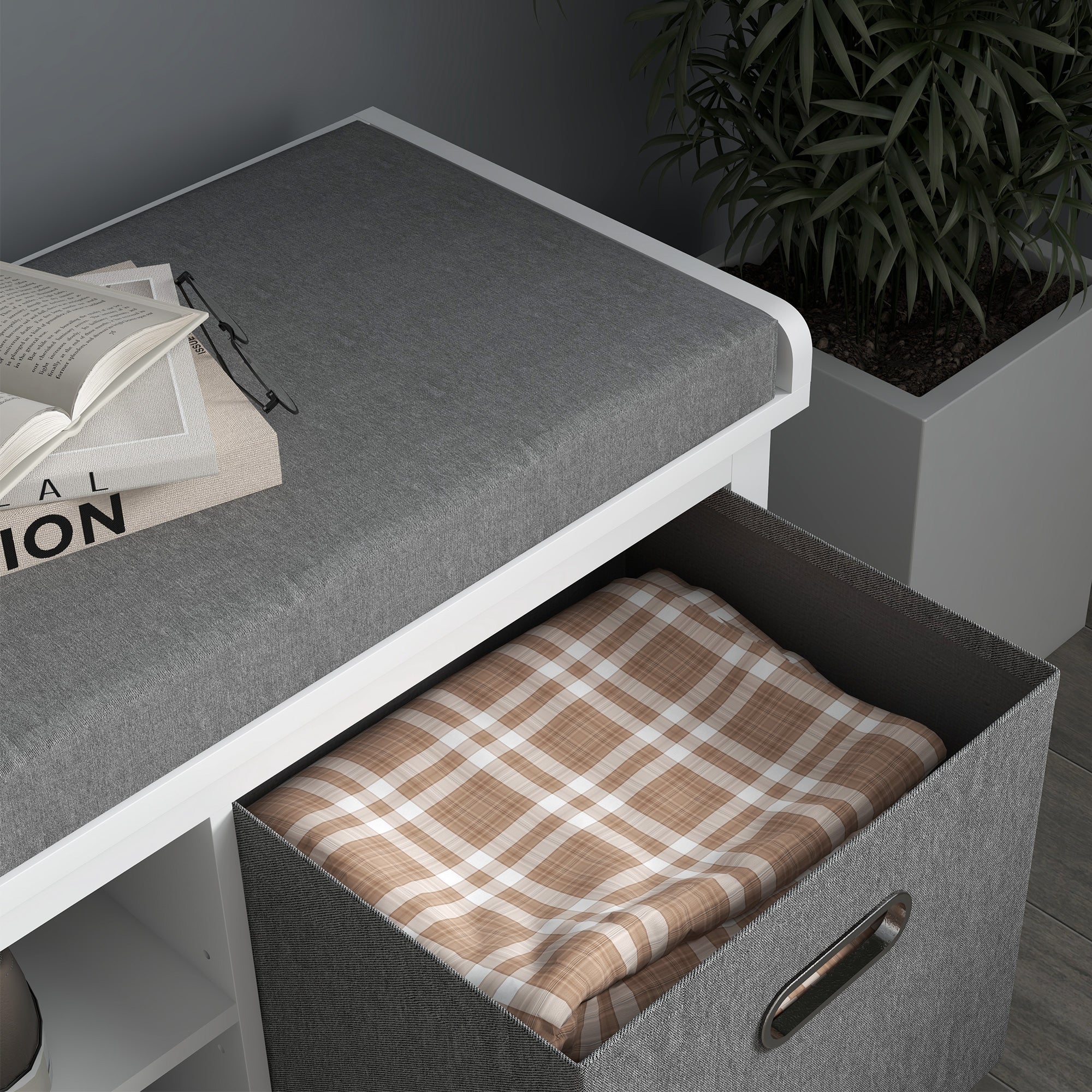 HOMCOM Shoe Storage Bench, with Cushion Seat - White/Grey - North Peak Garden Furniture
